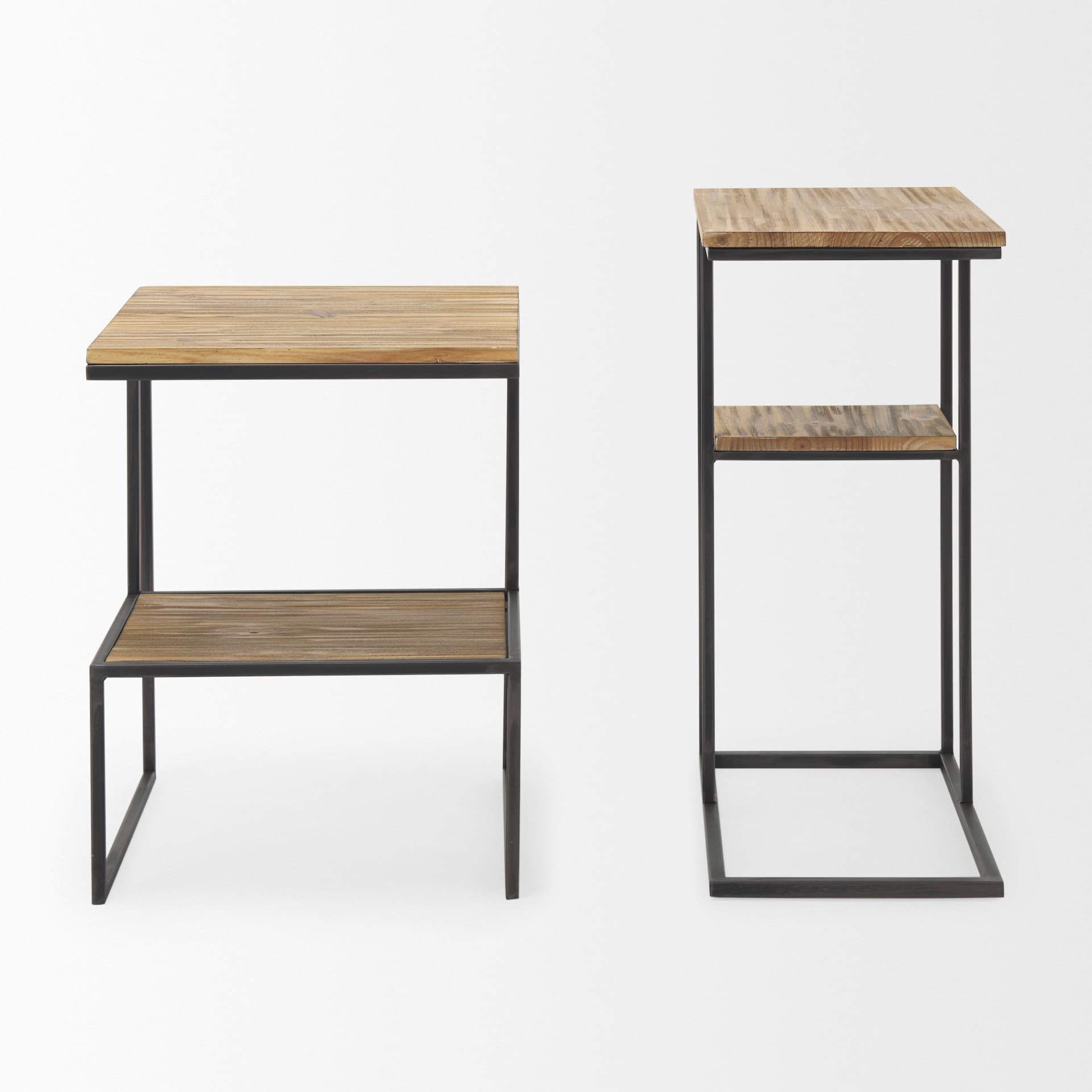 Ronin 25"H Rectangle 2-Tier Wood w/ Black Metal Accent Table — product photograph