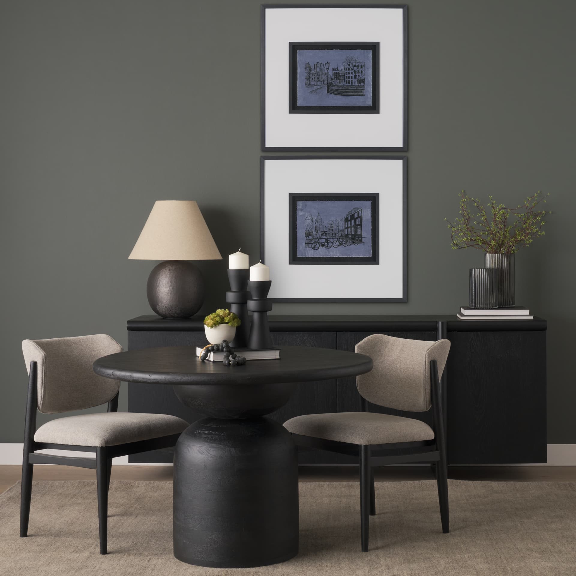 Odilia Large Smooth Matte Black Metal Geometric Pillar Candle Holder — product photograph