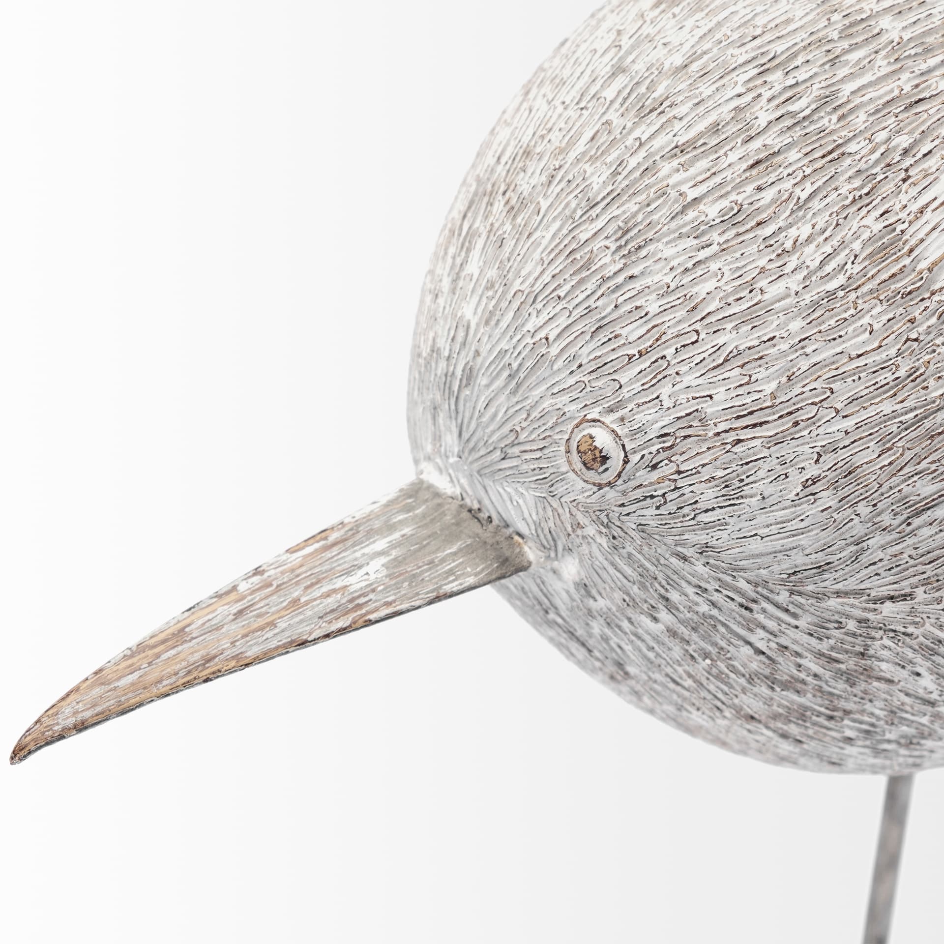 Snipe II 6L x 6W Off-White Resin Bird Ornament W/ Metal Feet — product photograph