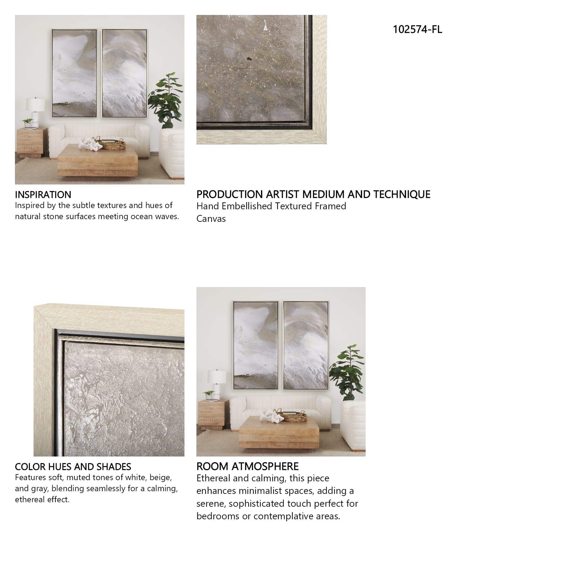 Sandy Waves III by Mercana Studio a Hand Embellished Textured Framed Canvas — in a styled room