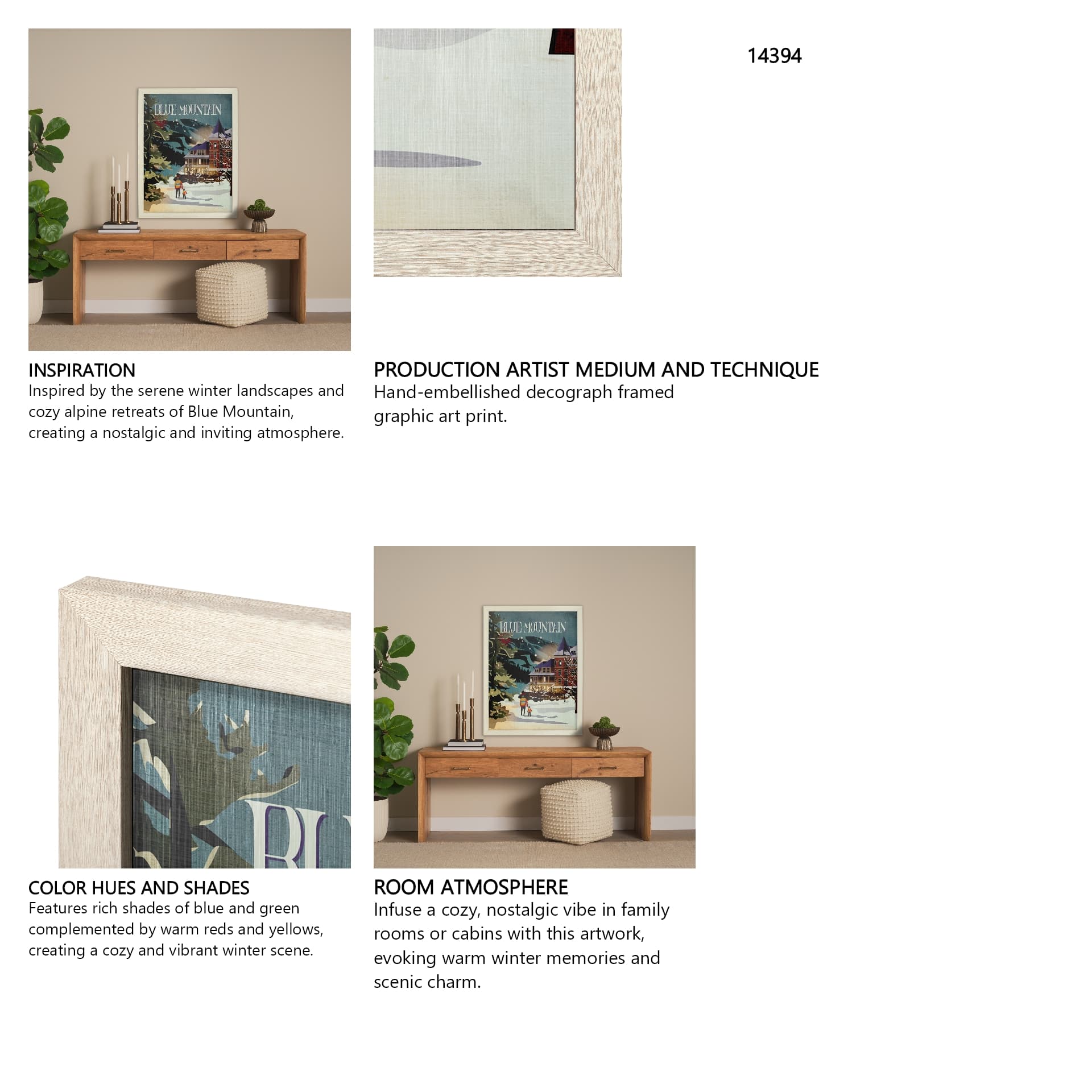 Blue Mountain by Mercana Studio a Hand Embellished Textured Framed Art Print — in a styled room