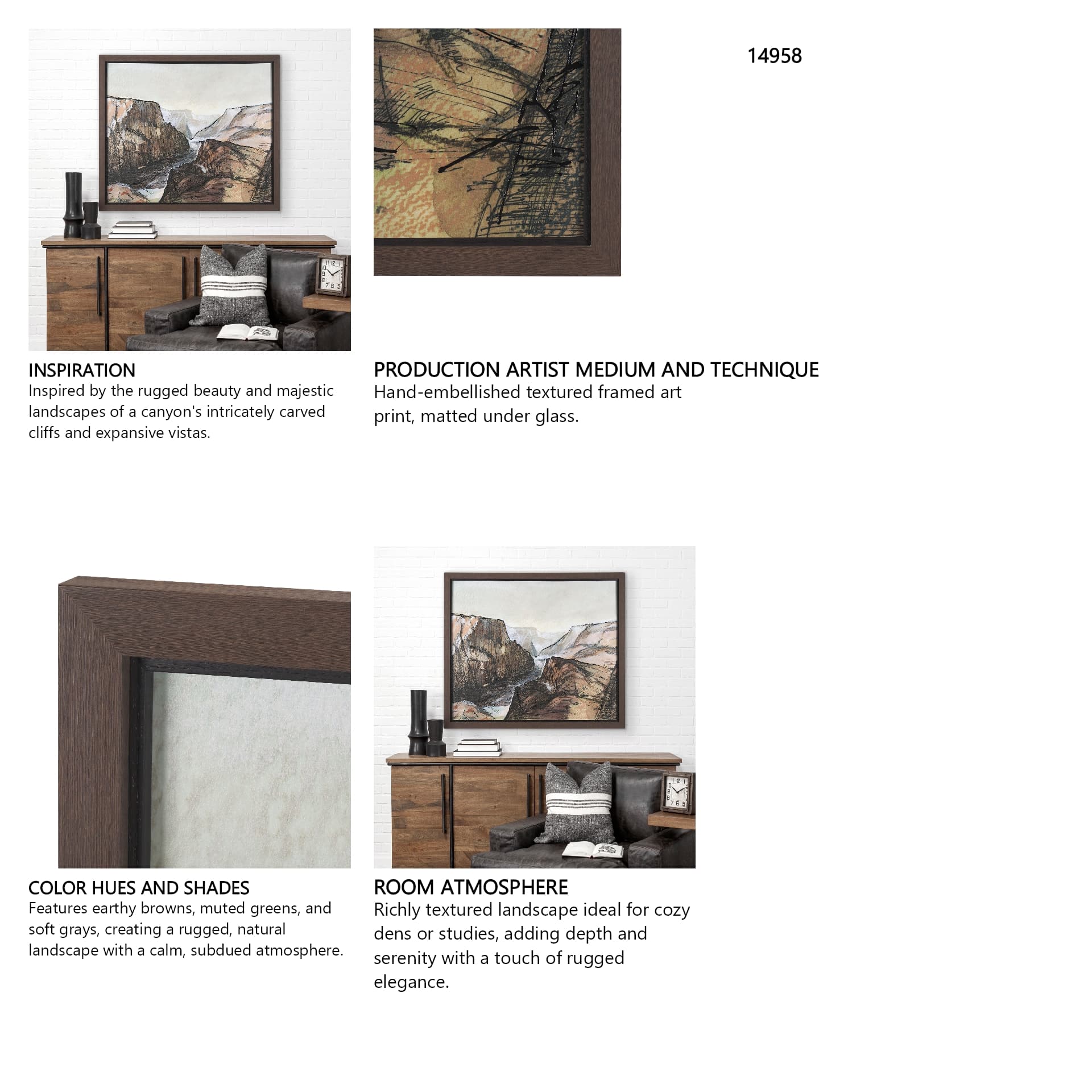 Canyon View by Mercana Studio a Hand Embellished Textured Framed Art Print Matted under Glass — in a styled room