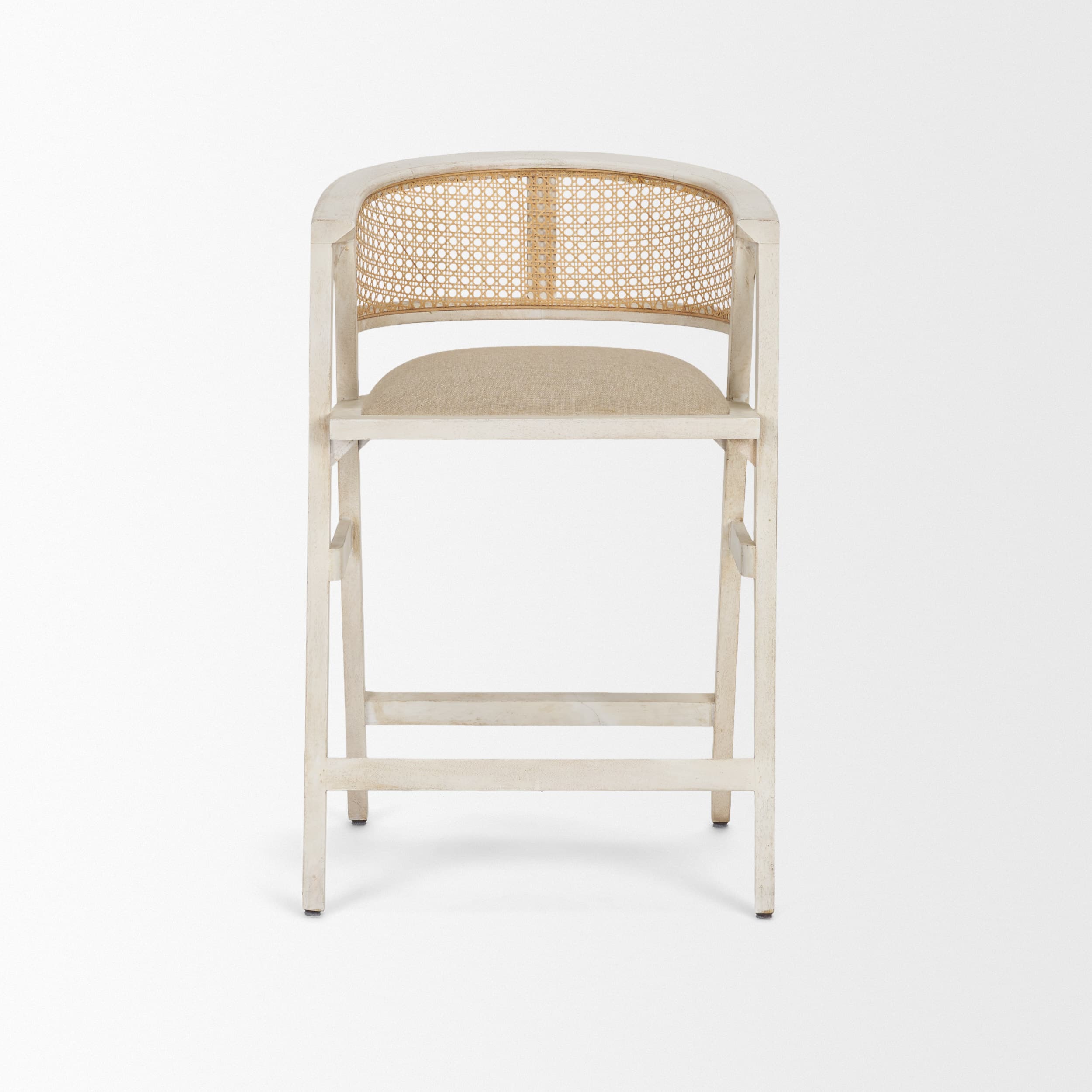 Tabitha Low Back 26.75in Seat Counter Stool | Beige Fabric w/ Wood — product photograph