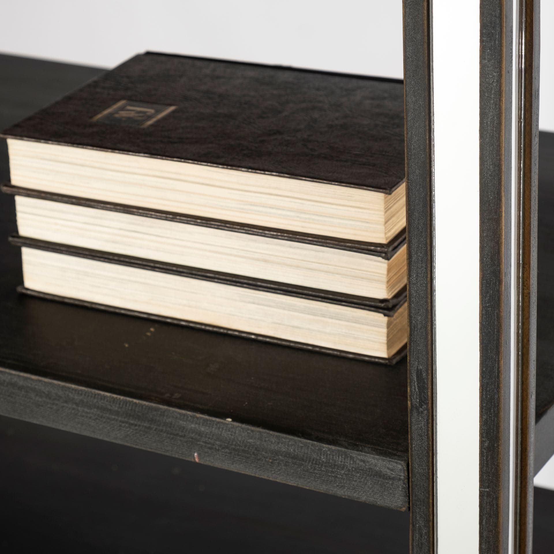 Sunnyvale 32L x 18W x 90H Dark Brown Solid Wood and Mirrored Glass Four Shelf Shelving Unit — product photograph