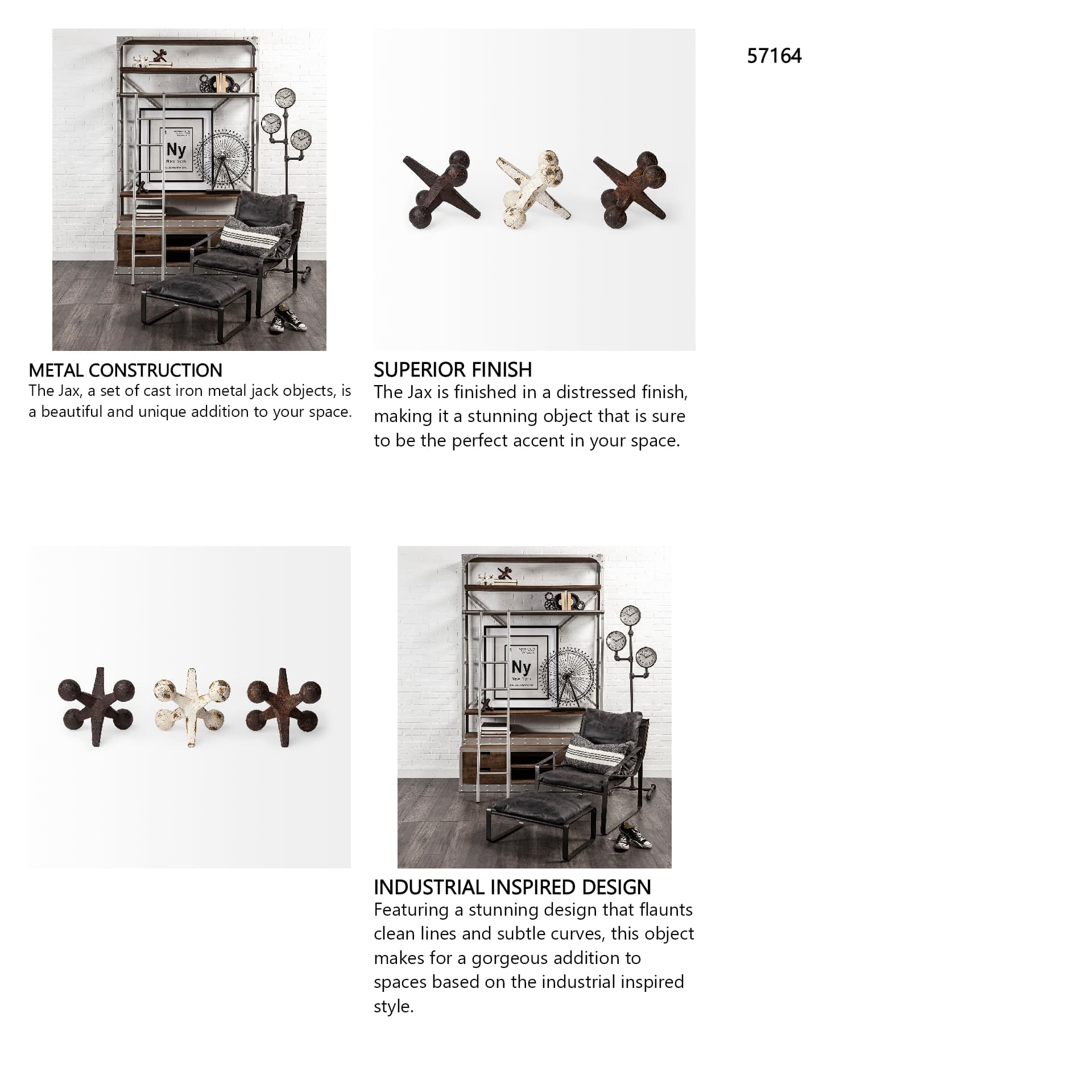 Jax Set of 3 8L x 7W Cast Iron Metal Jacks — in a styled room