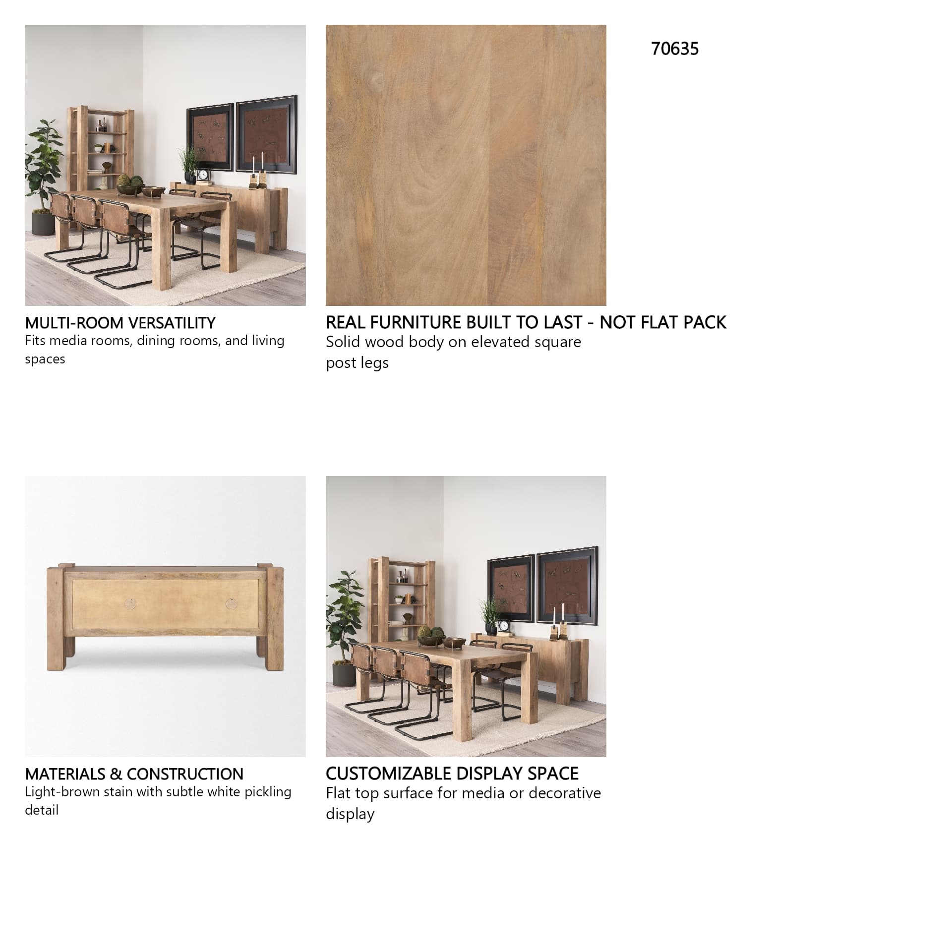Beth Light Brown Wood w/ 3 Doors Sideboard — in a styled room