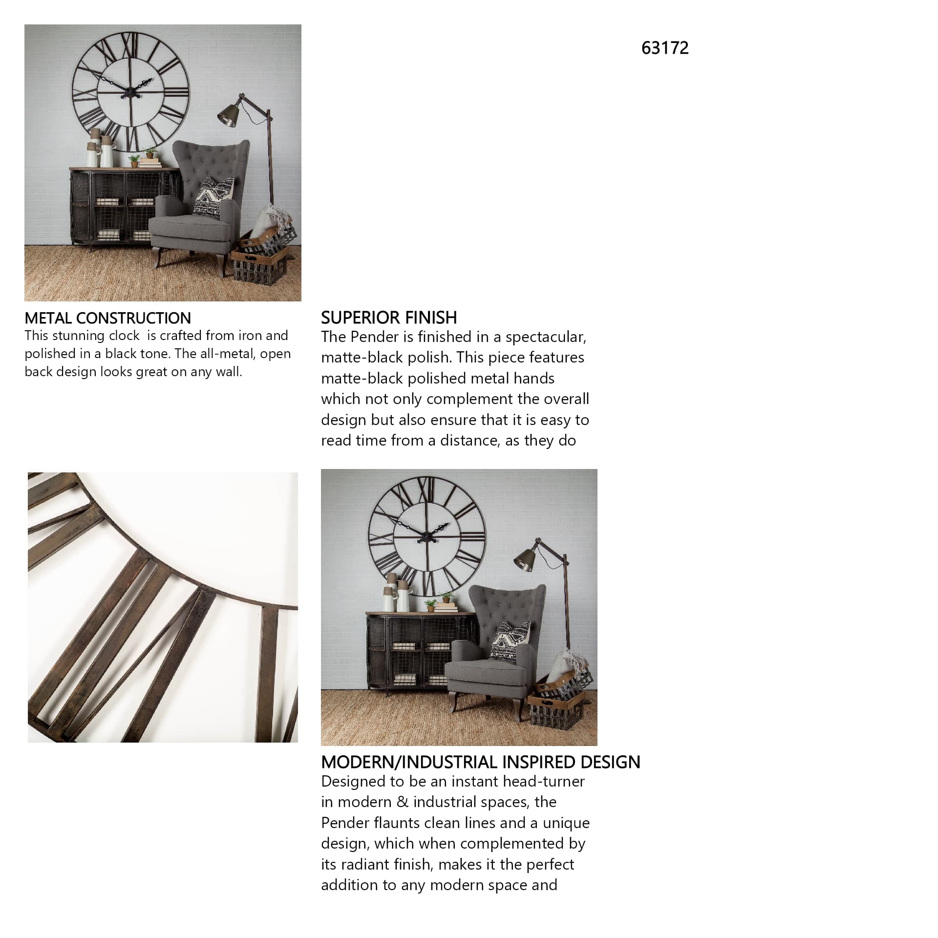 Pender 50" Round Giant Oversized Industrial Wall Clock — in a styled room