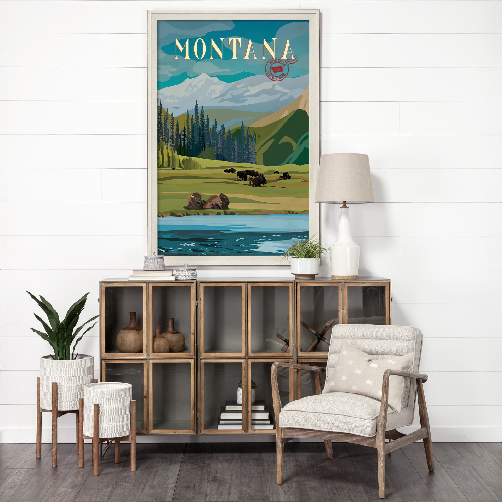 Montana Go USA (XL) by Mercana Studio a Hand Embellished Decograph Framed Art Print under Glass — in a styled room