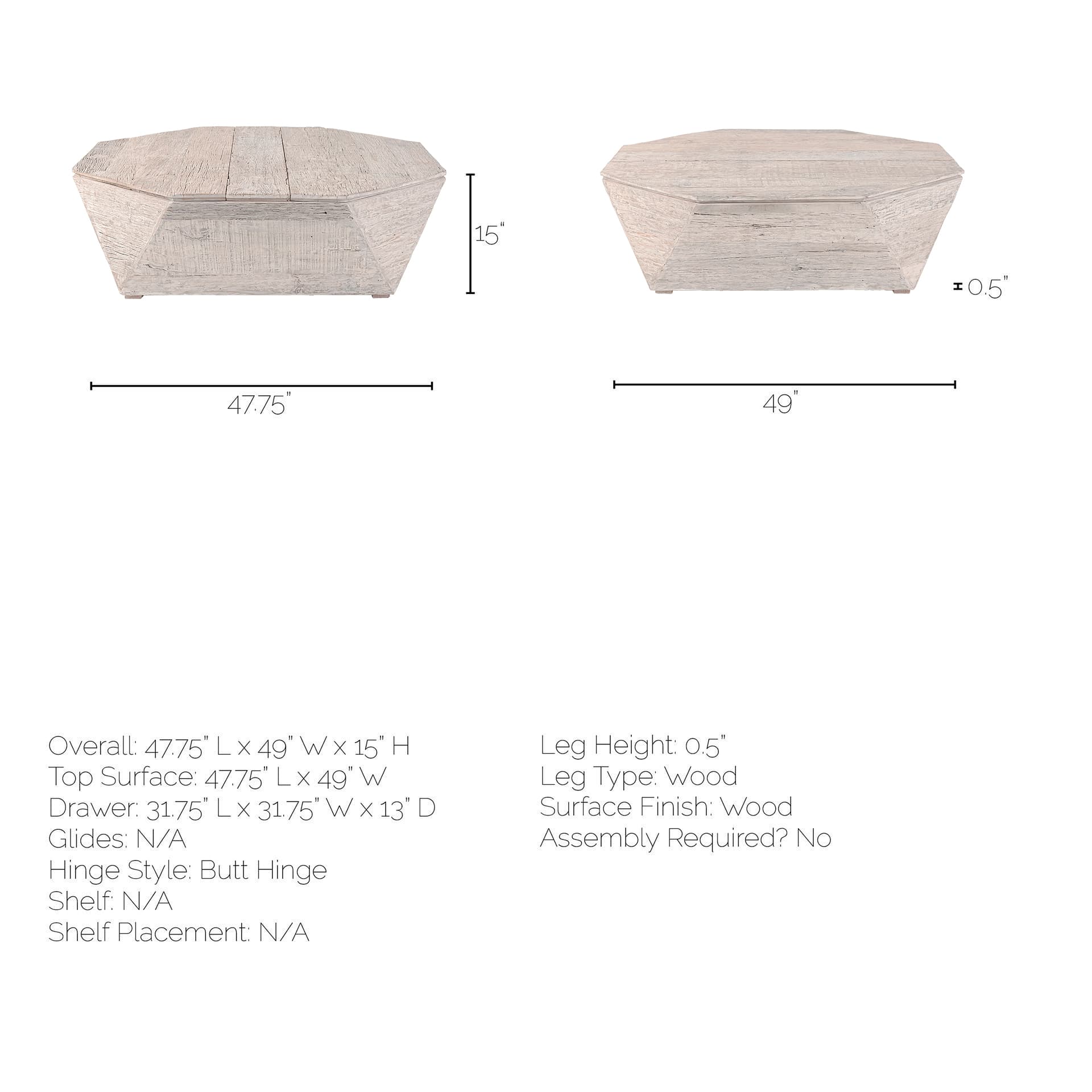 Esagono Octagonal Reclaimed Wood Coffee Table w/ Storage — product photograph
