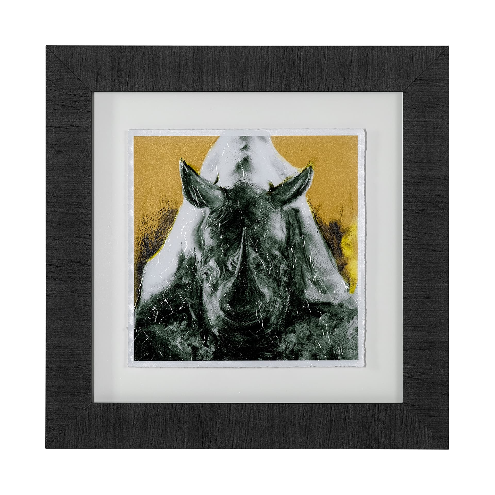 Rhino Yellow by Mercana Studio a Hand Embellished Textured Framed Art Print Matted under Glass — product photograph