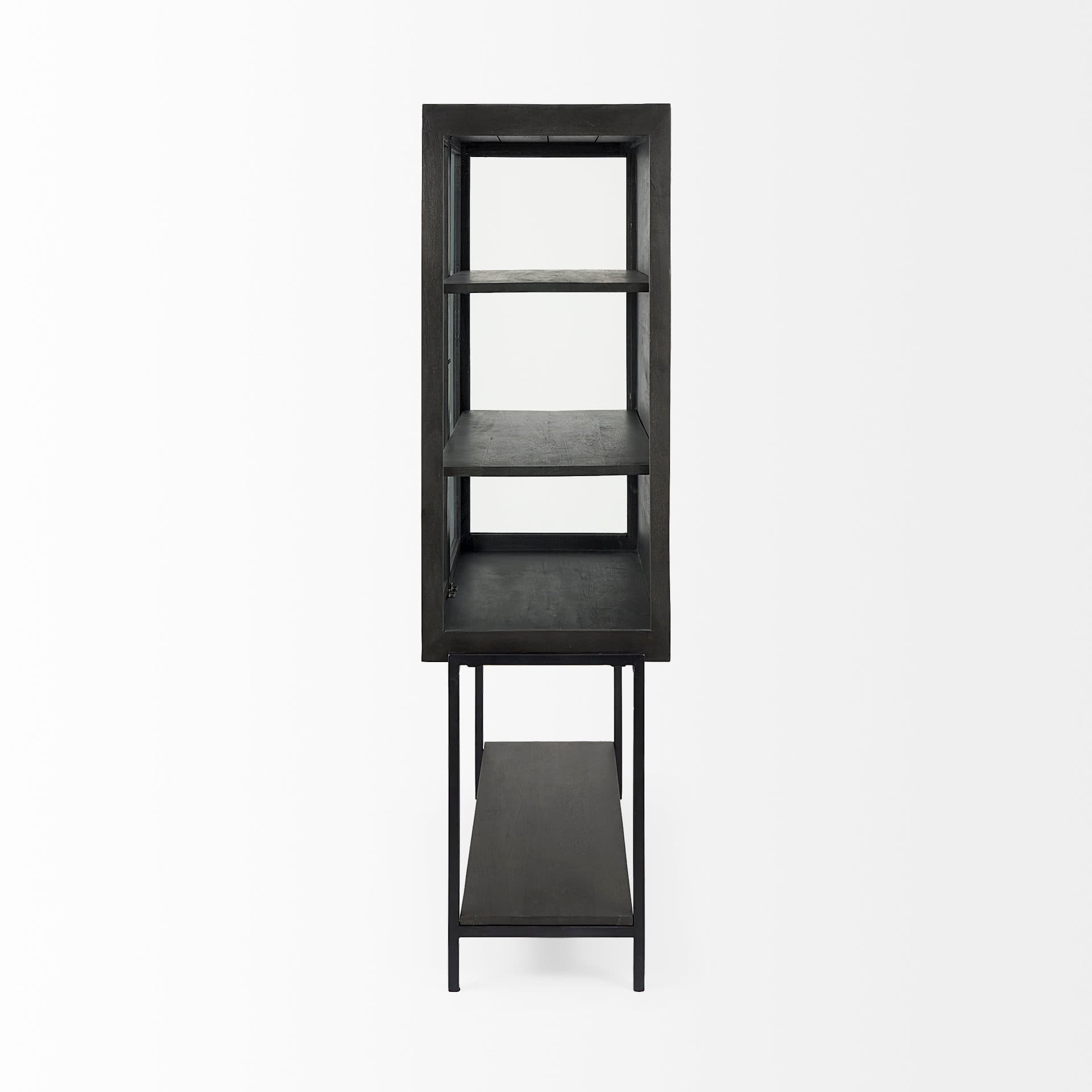 Arelius 36L x 18.75W x 63H Black-Brown Wood W/ Black Metal Base Display Cabinet — product photograph