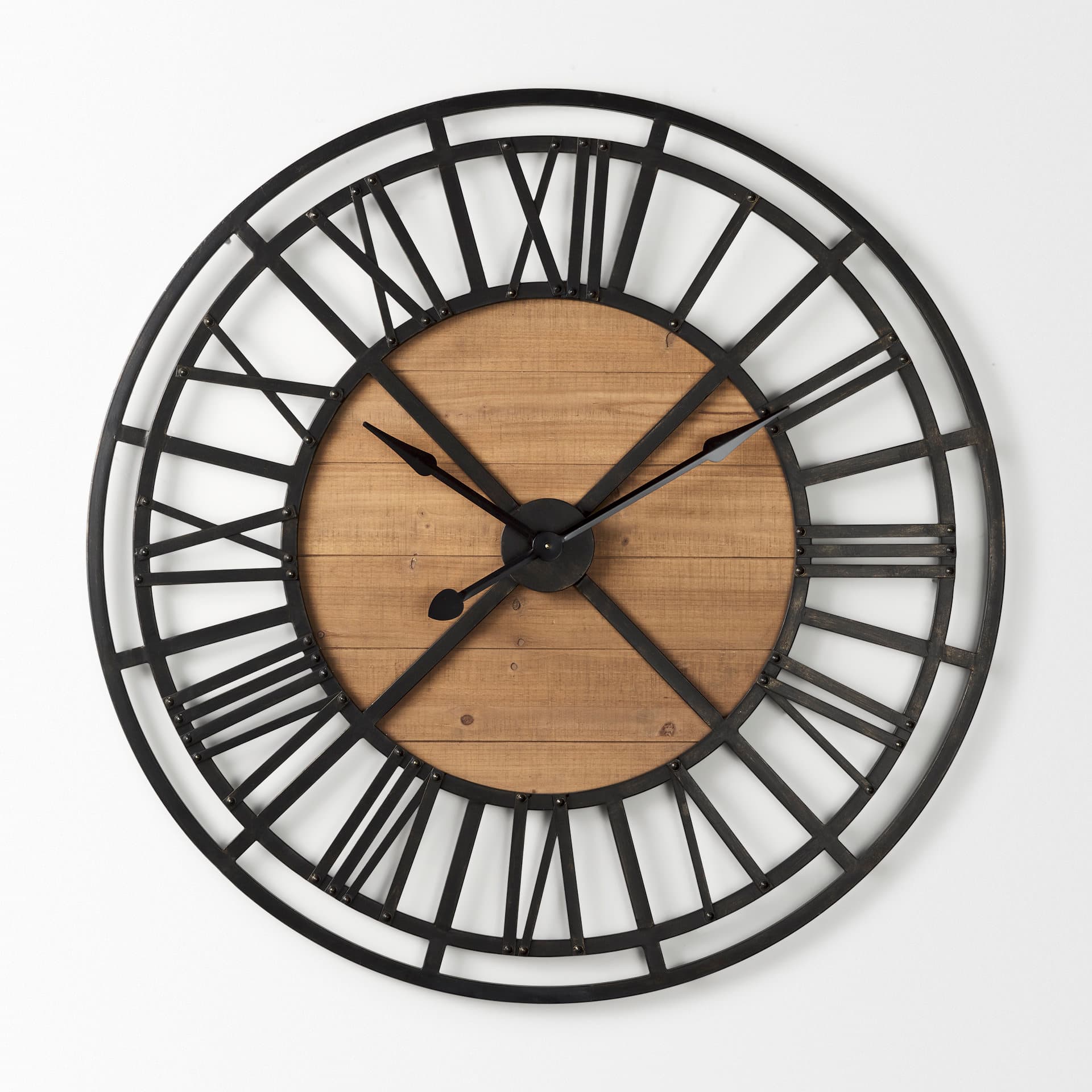 Lewiston 42.1L x 2.6W x 42.1H Black Iron W/Wood Round Wall Clock — product photograph