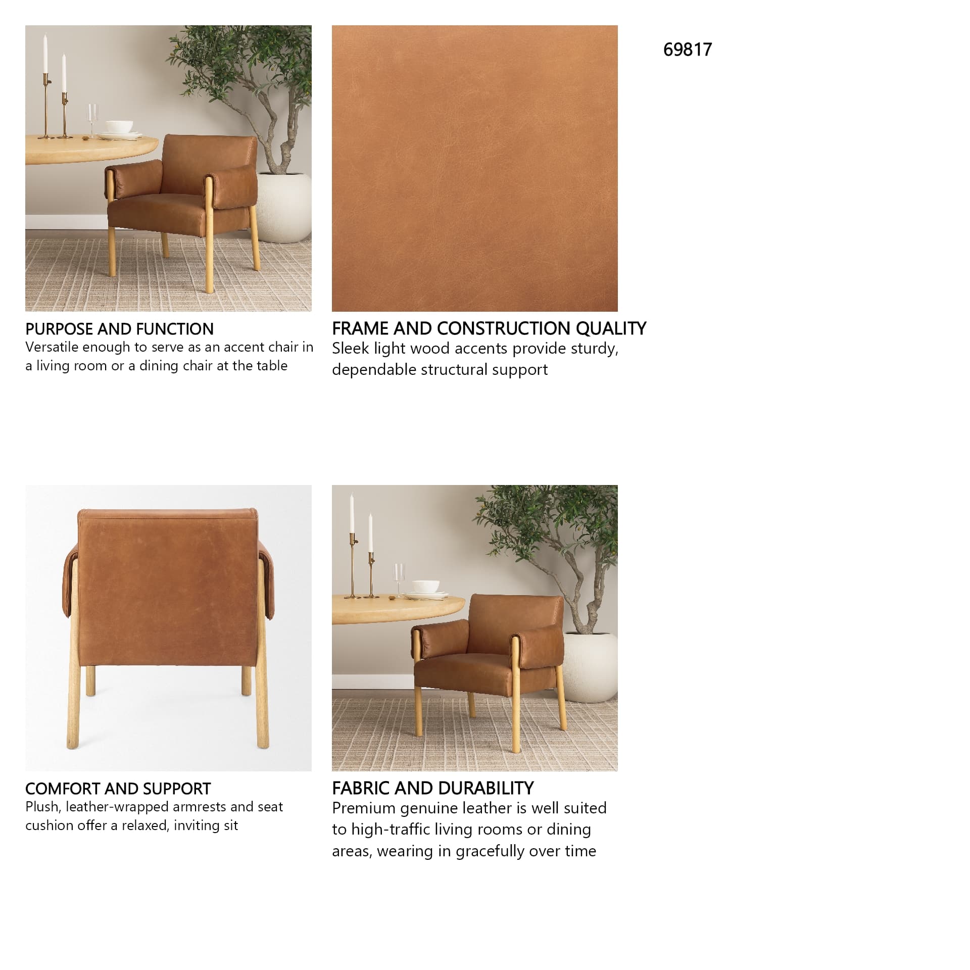 Ashton Brown Leather w/ Light Wood Accent Chair — product photograph