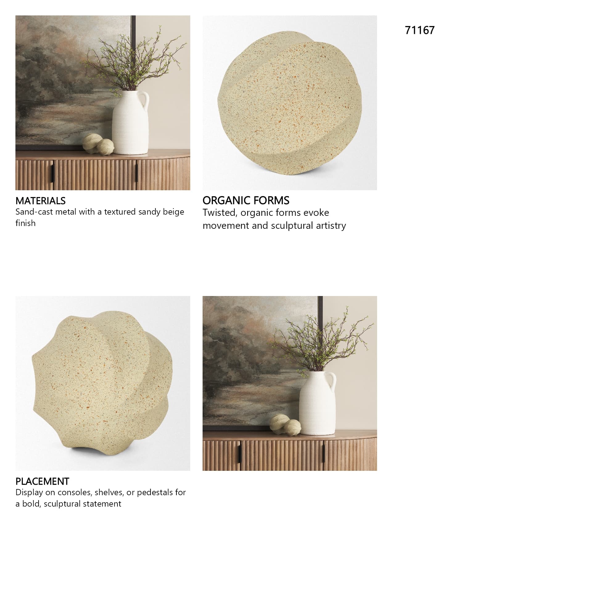 Imani Large Sculptural Textured Beige Metal Decorative Orb Object — in a styled room