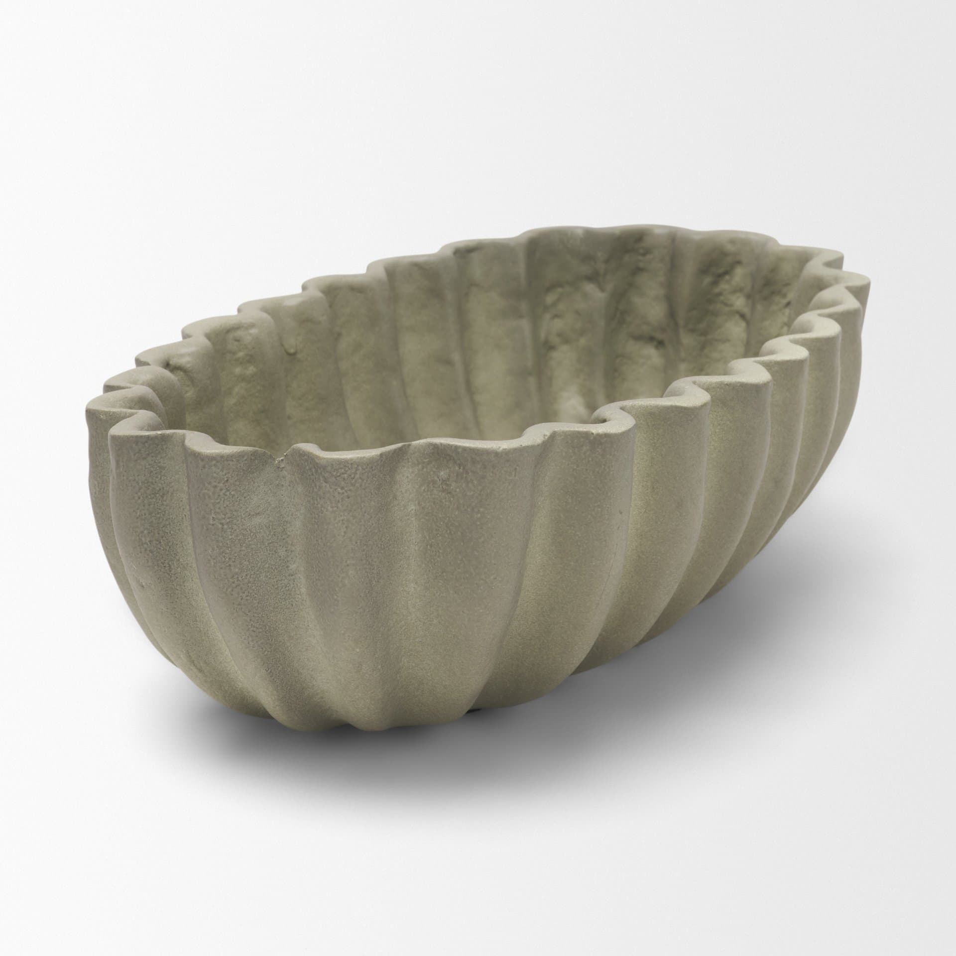 Camelia Fluted Sage Green Paper Mache Long Centerpiece Bowl — product photograph
