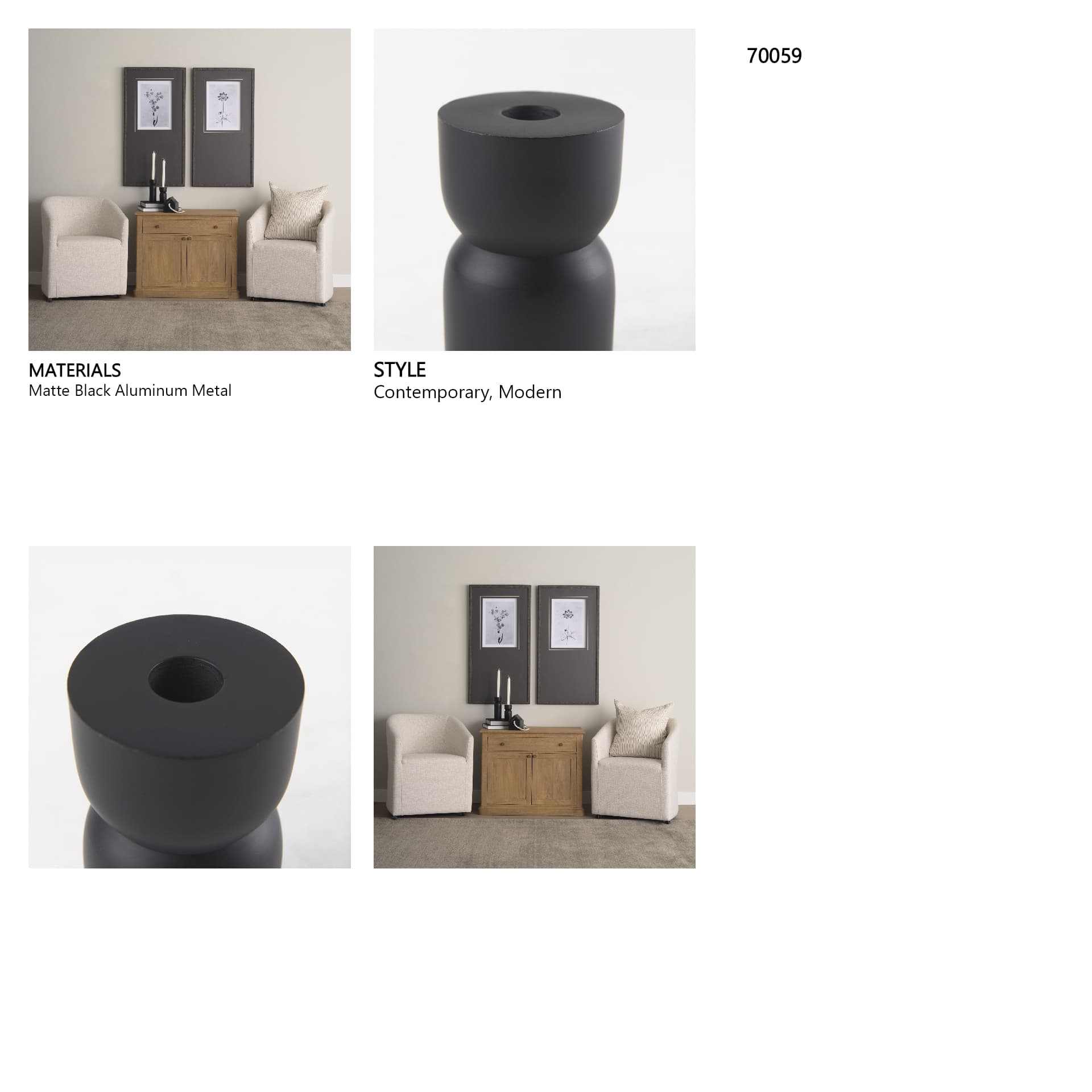 Malta Small Black Metal Candle Holder — in a styled room