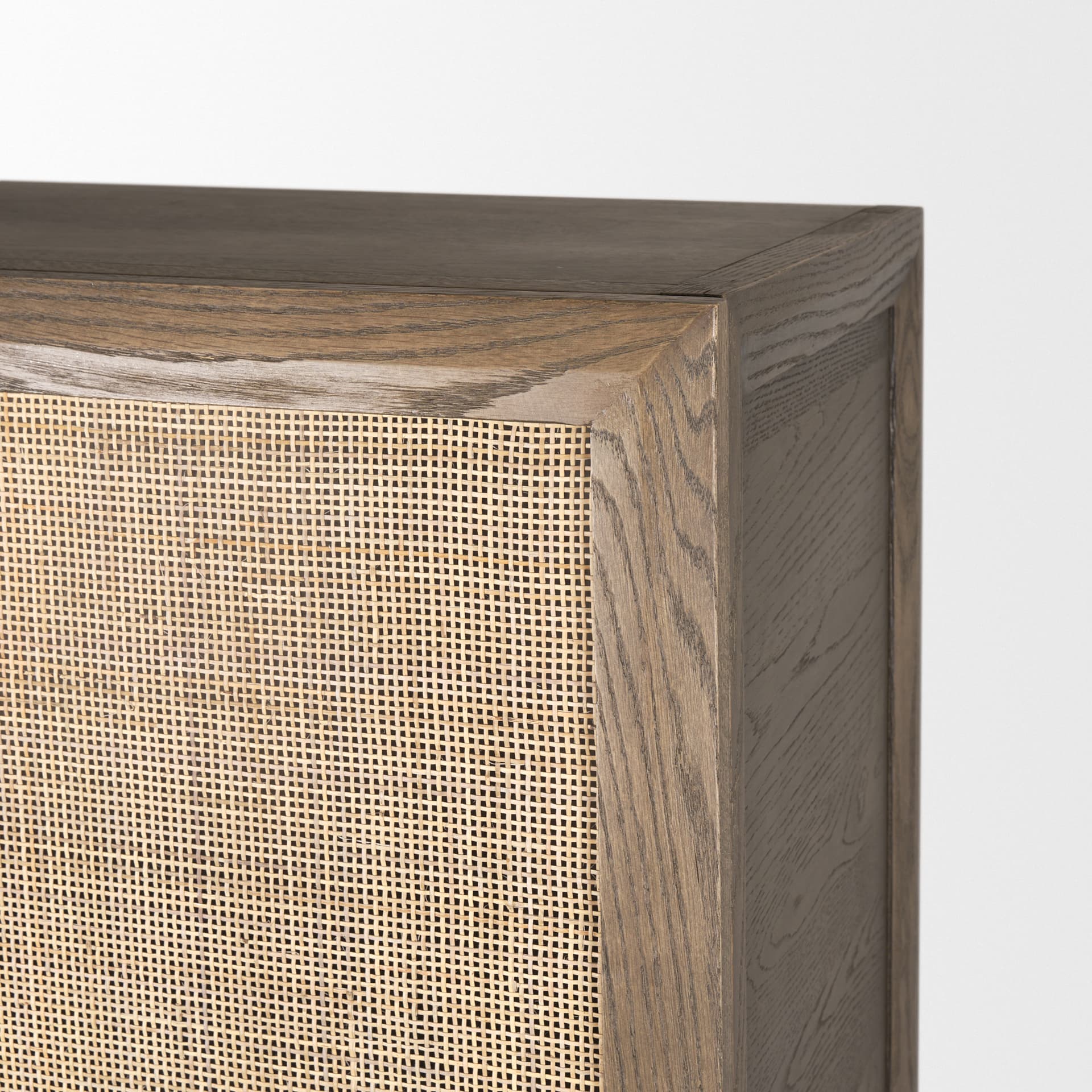 Sina Brown Oak Wood w/ Natural Rattan 2 Door Curio Cabinet — product photograph