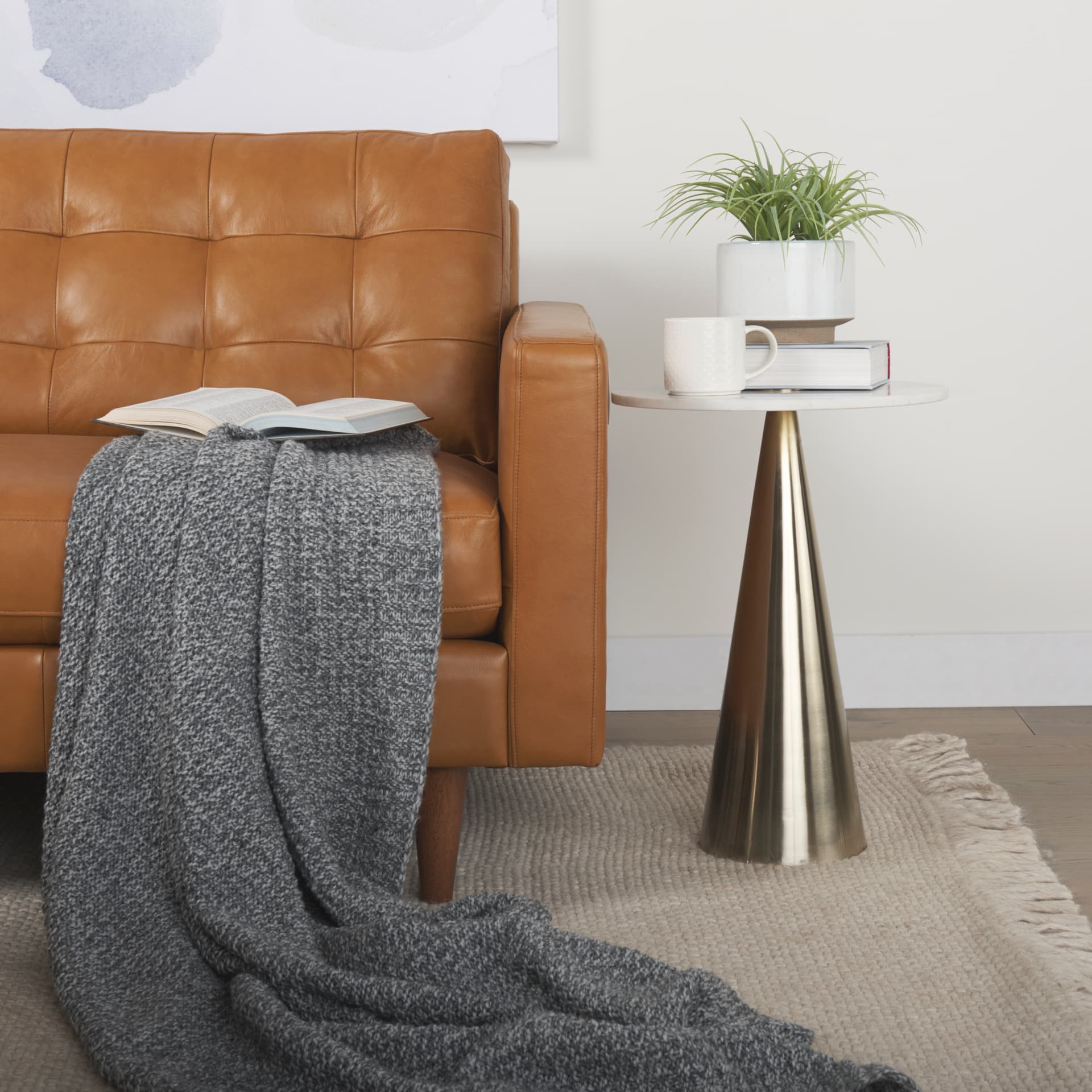 Olaf 88.2L x 37.8W x 35.0H Tan Leather Sofa — product photograph