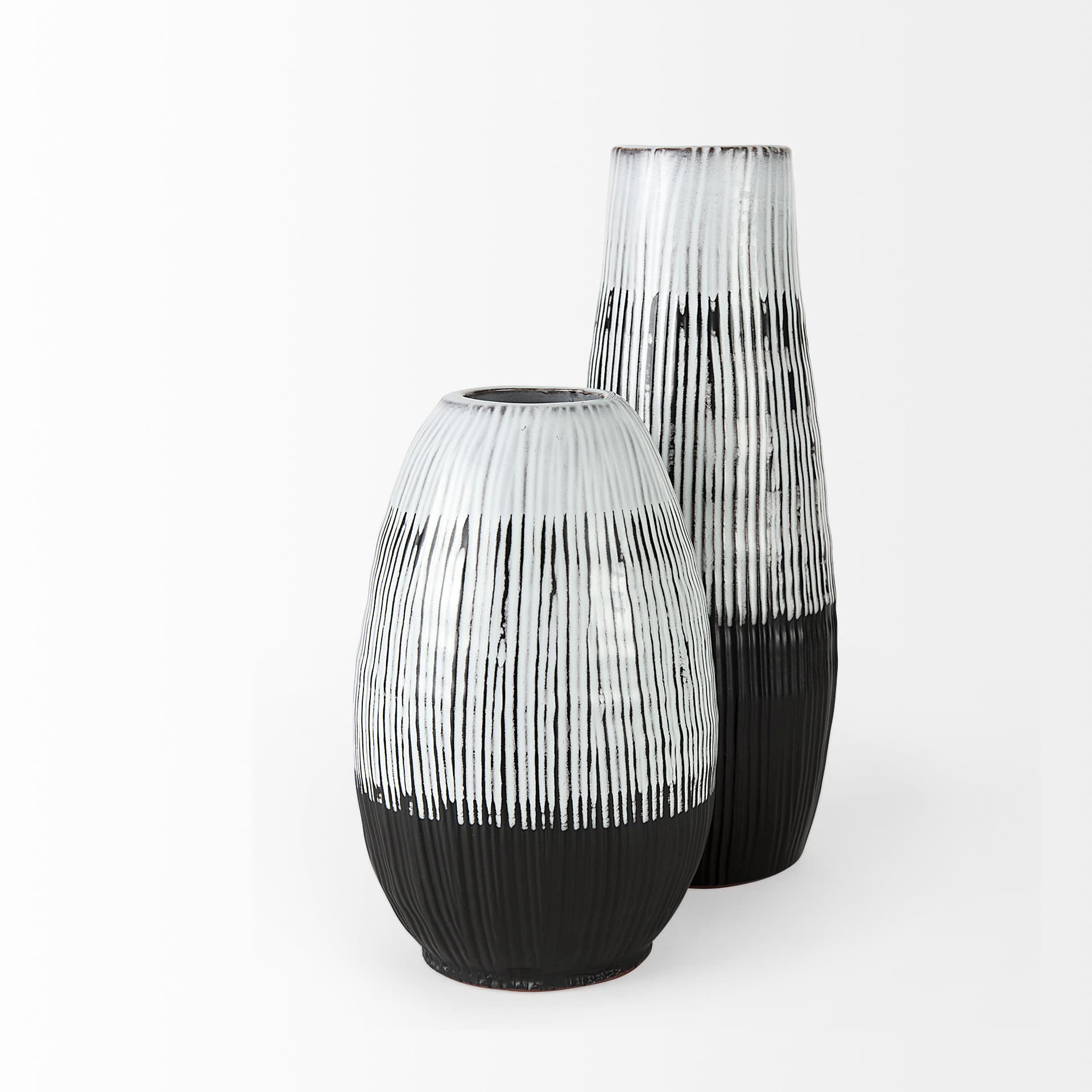 Tanami II Short Dark Brown/White Glazed Ceramic Vase — product photograph