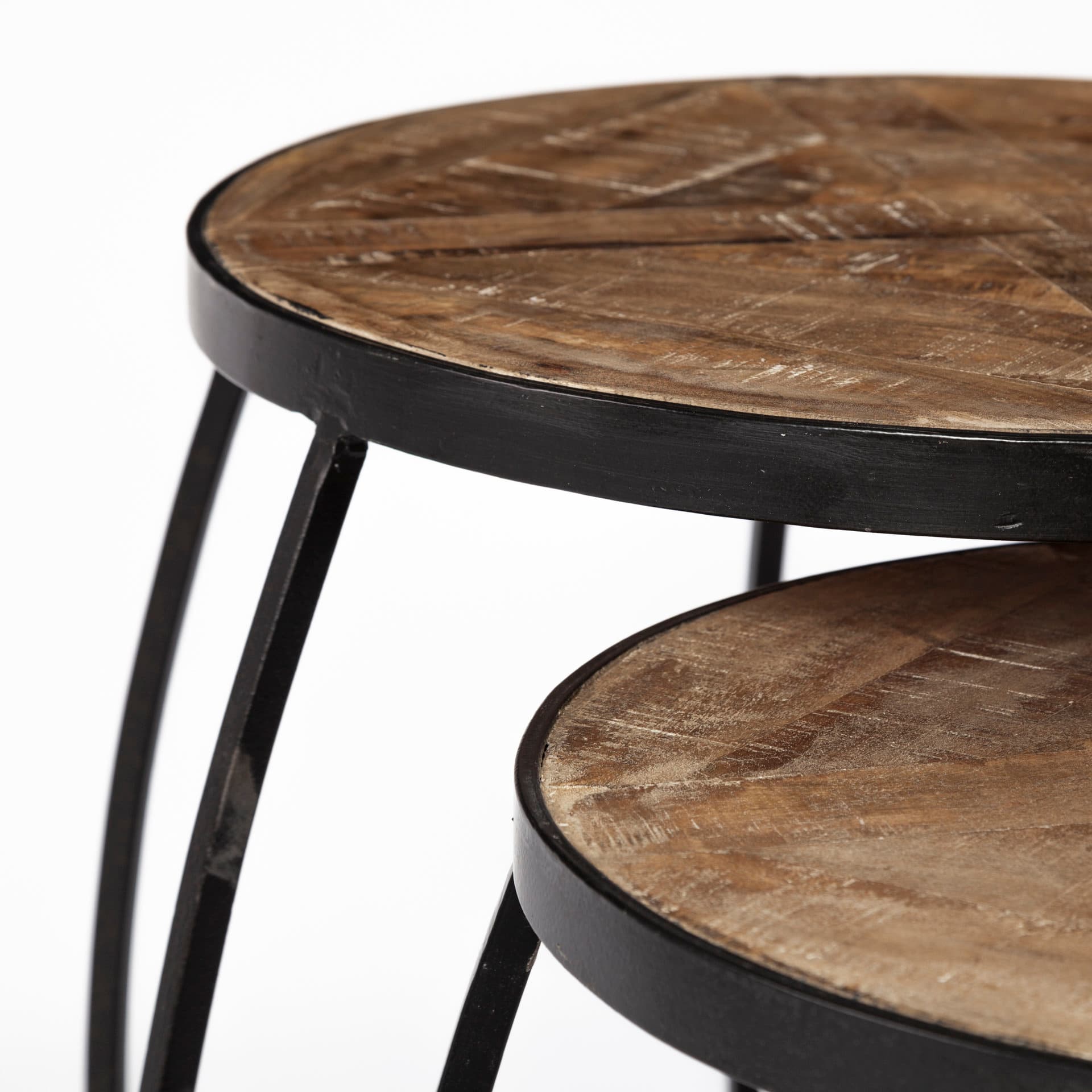 Clapp III (Set of 2) 20L x 20W Brown Round Wood Top W/ Black Metal Frame Nesting Accent Tables — product photograph