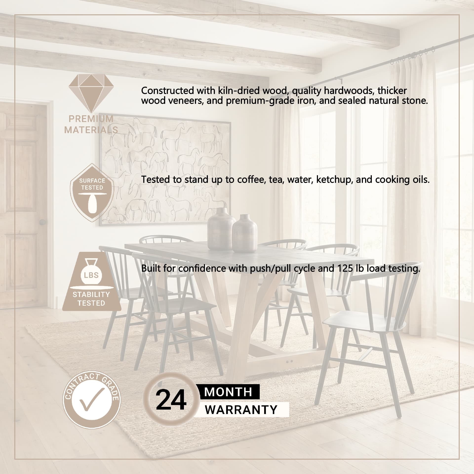 Rialto 84"L x 42"W Rectangular Trestle Dining Table | Black-Brown Wood & Light Brown Wood | Seats 8 — product photograph