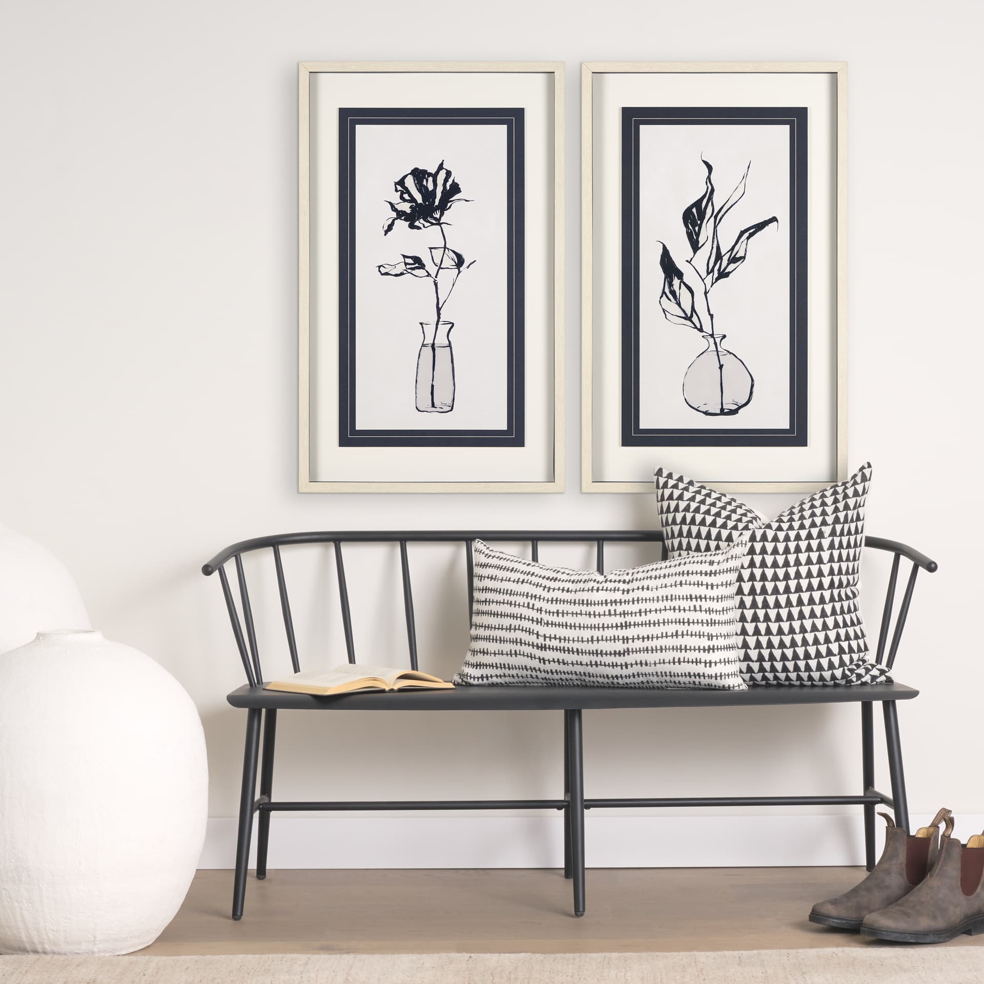 Sapphire Vase II by Mercana Studio a Hand Embellished Textured Framed Art Print Matted under Glass — in a styled room