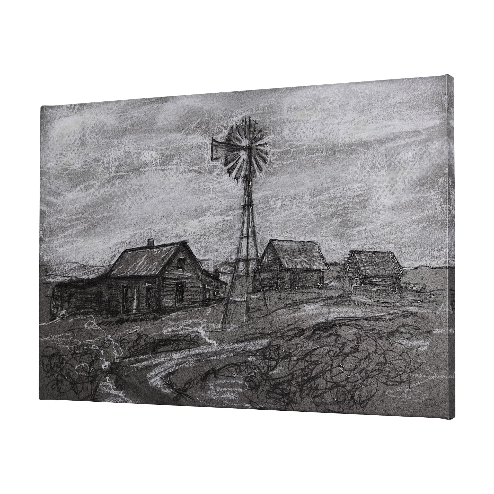 Farm view sketch I by Mercana Studio a Hand Embellished Textured Canvas — product photograph