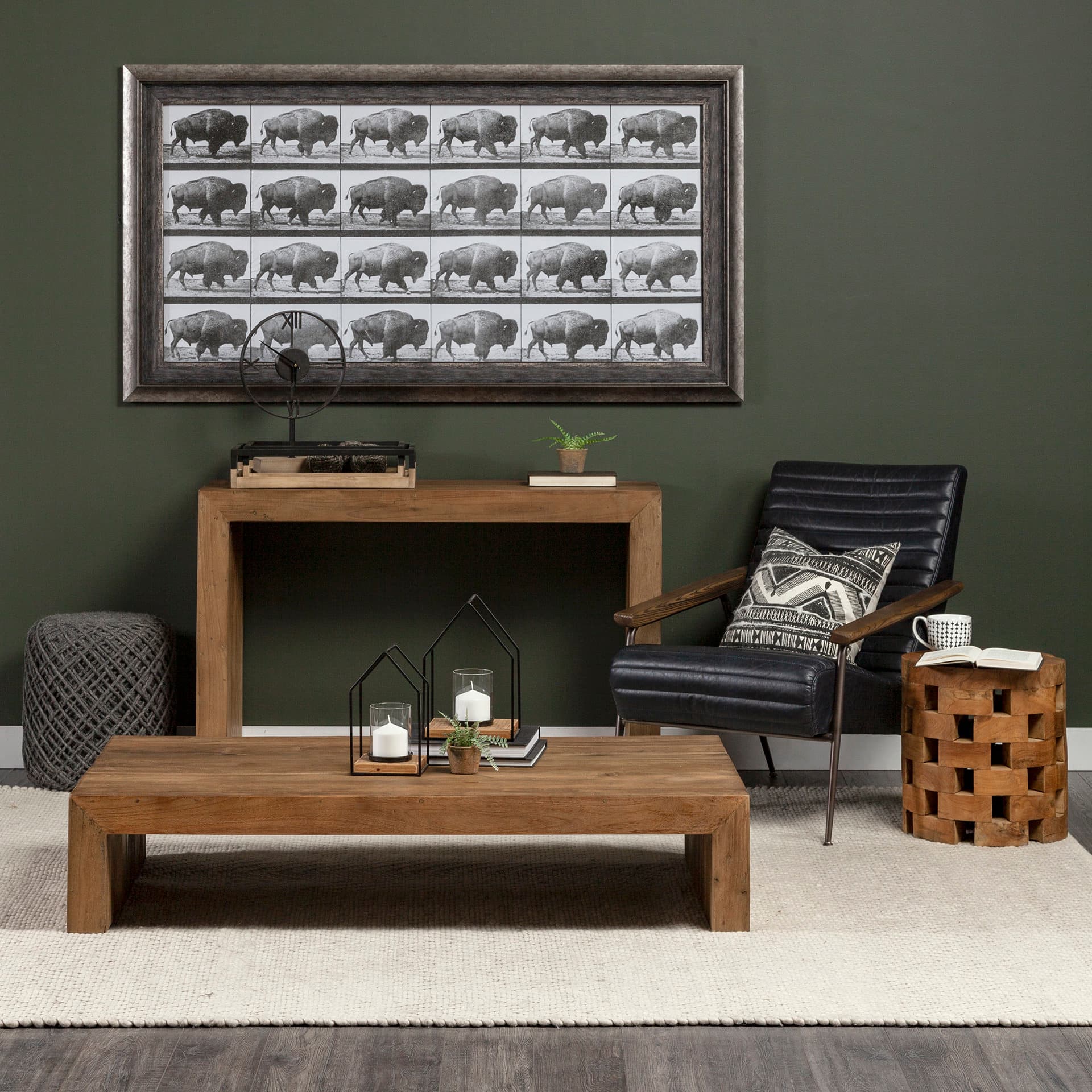 Ross Set of 2 Natural Wood W/ Black Metal Nesting Trays — product photograph