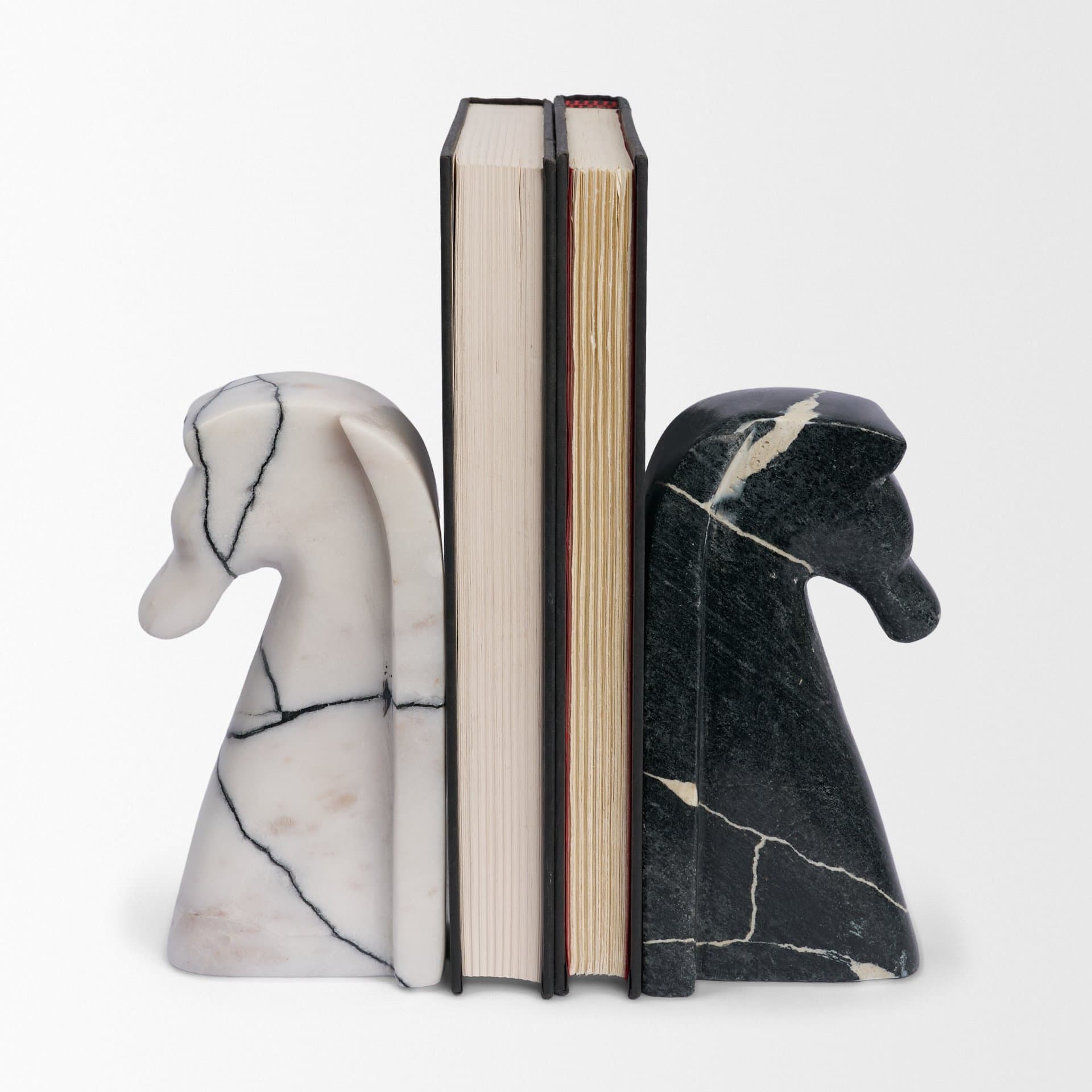 Cavalli Black and White Marble Horse Bookends — product photograph