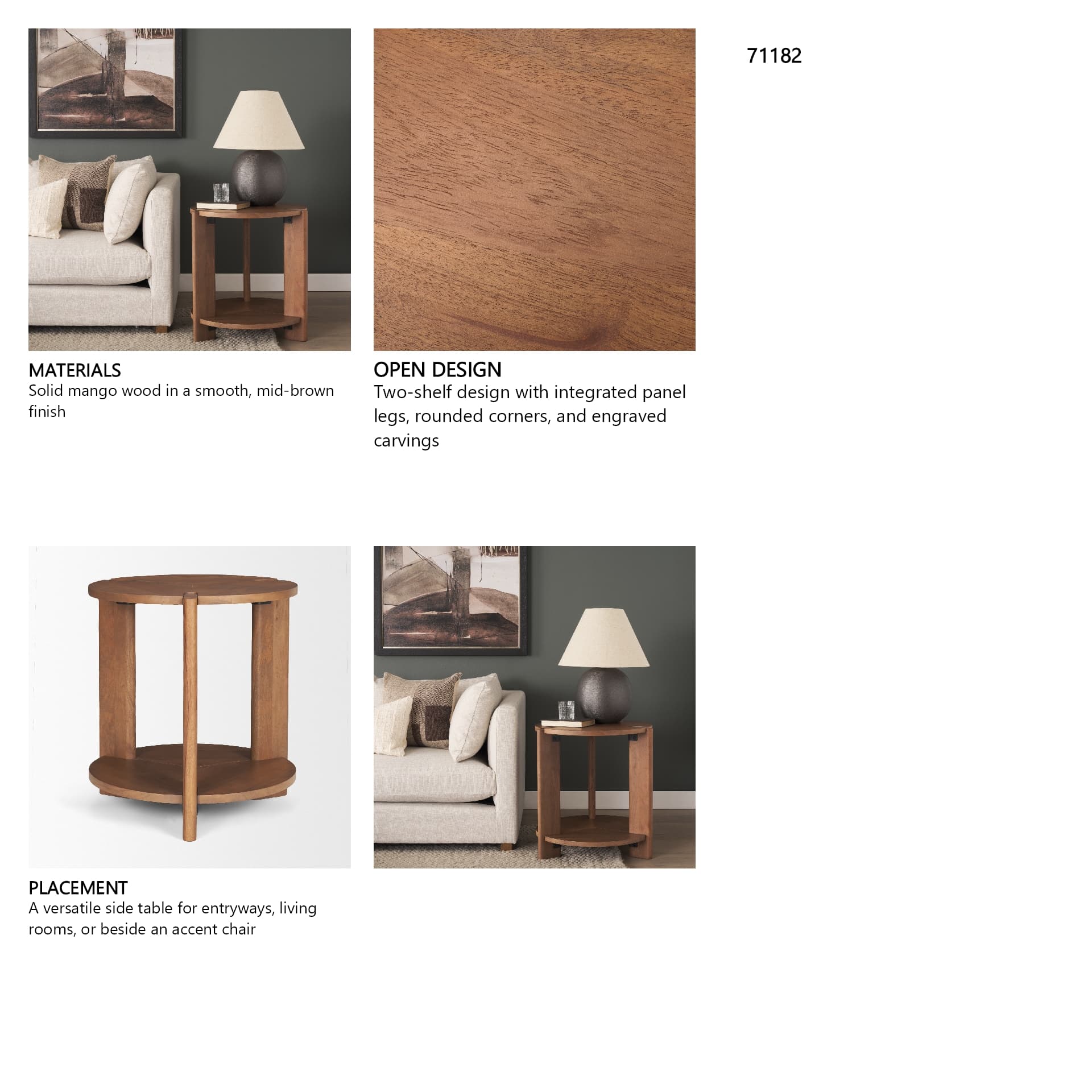 Hisako Mid Brown Open Round Accent Table — in a styled room