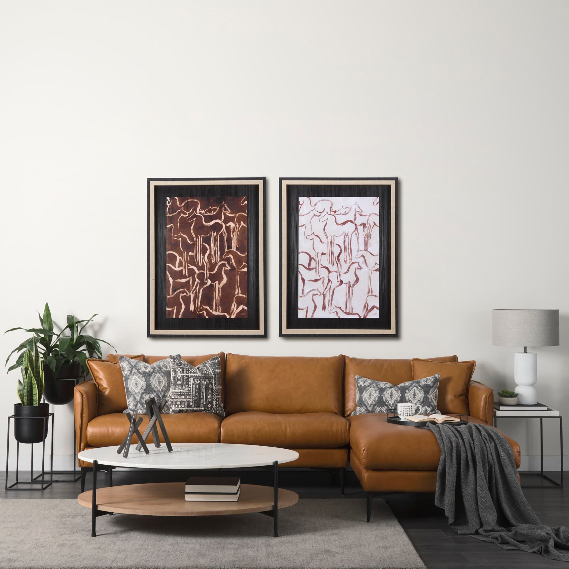 Horse Herd III by Mercana Studio a Hand Embellished Textured Framed Art Print — in a styled room