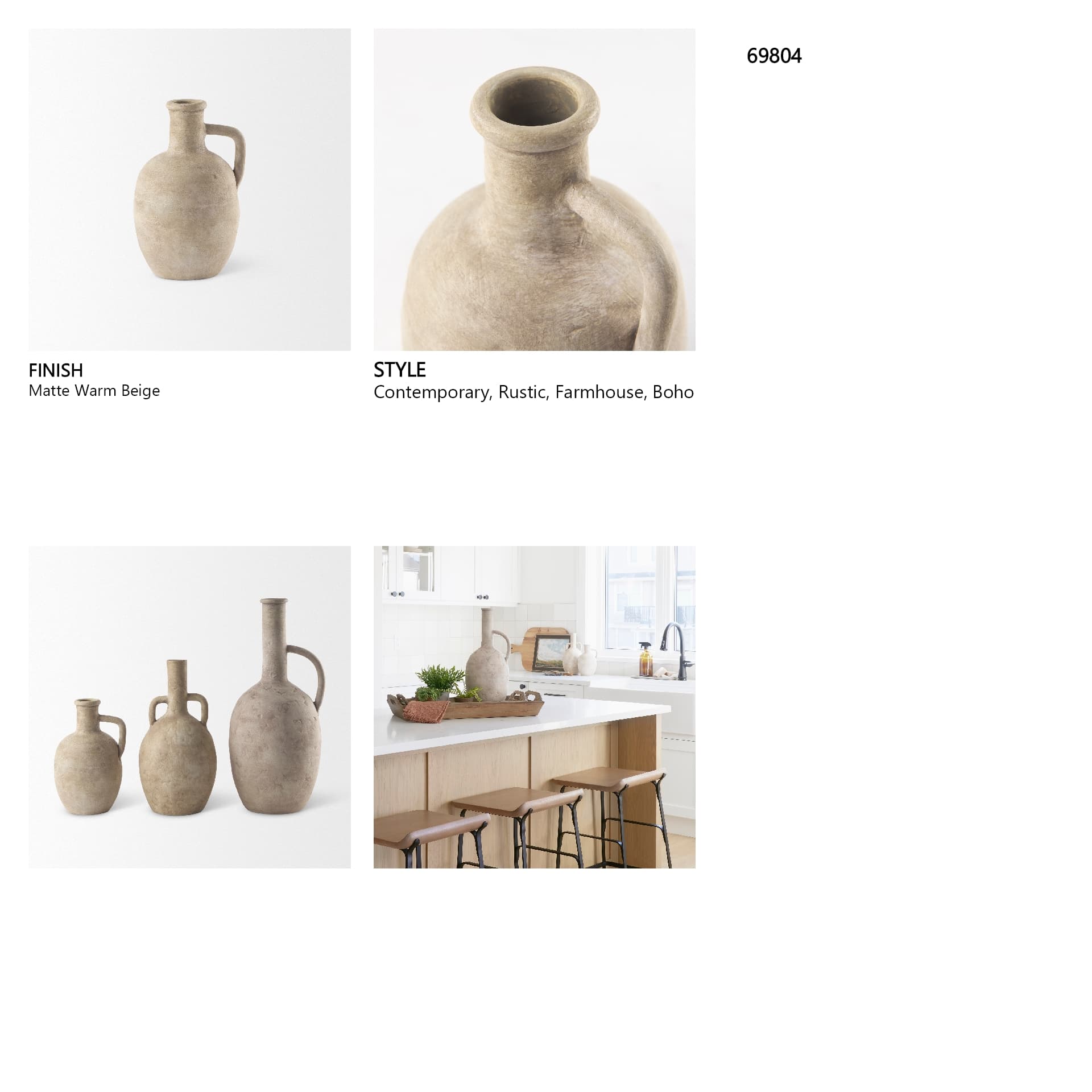 Zenni 5.3L x 5.3W x 9.3H Warm Beige Ceramic Vase — in a styled room