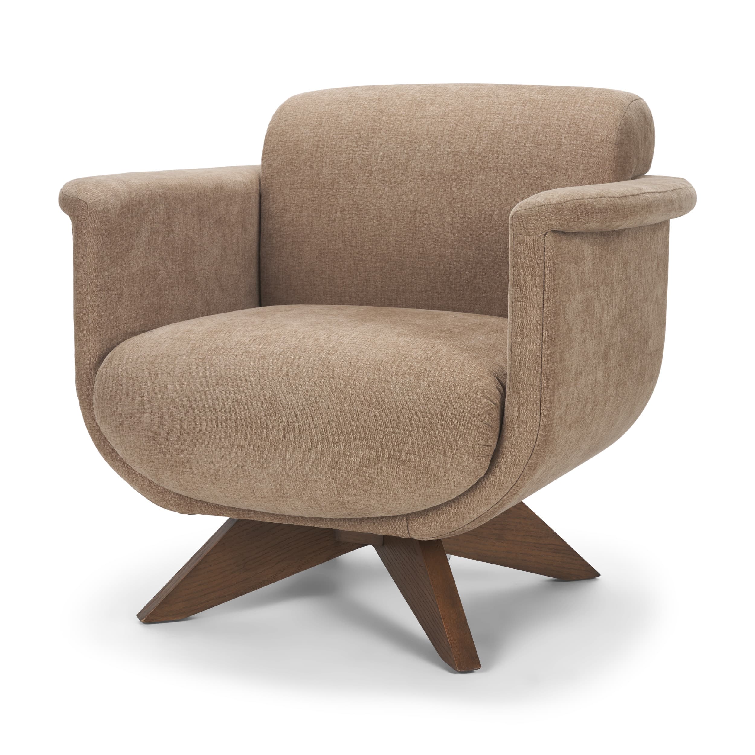 Oskar Chocolate Fabric w/ Brown Wood Base Swivel Accent Chair — product photograph
