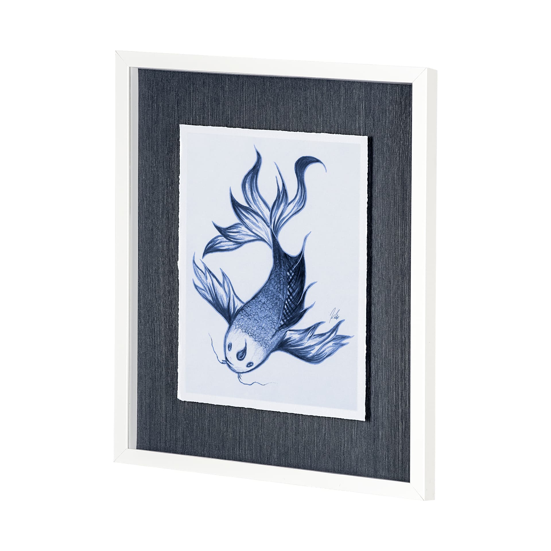 Koi Fish Blue II by Mercana Studio a Hand Embellished Textured Framed Art Print Matted under Glass — product photograph