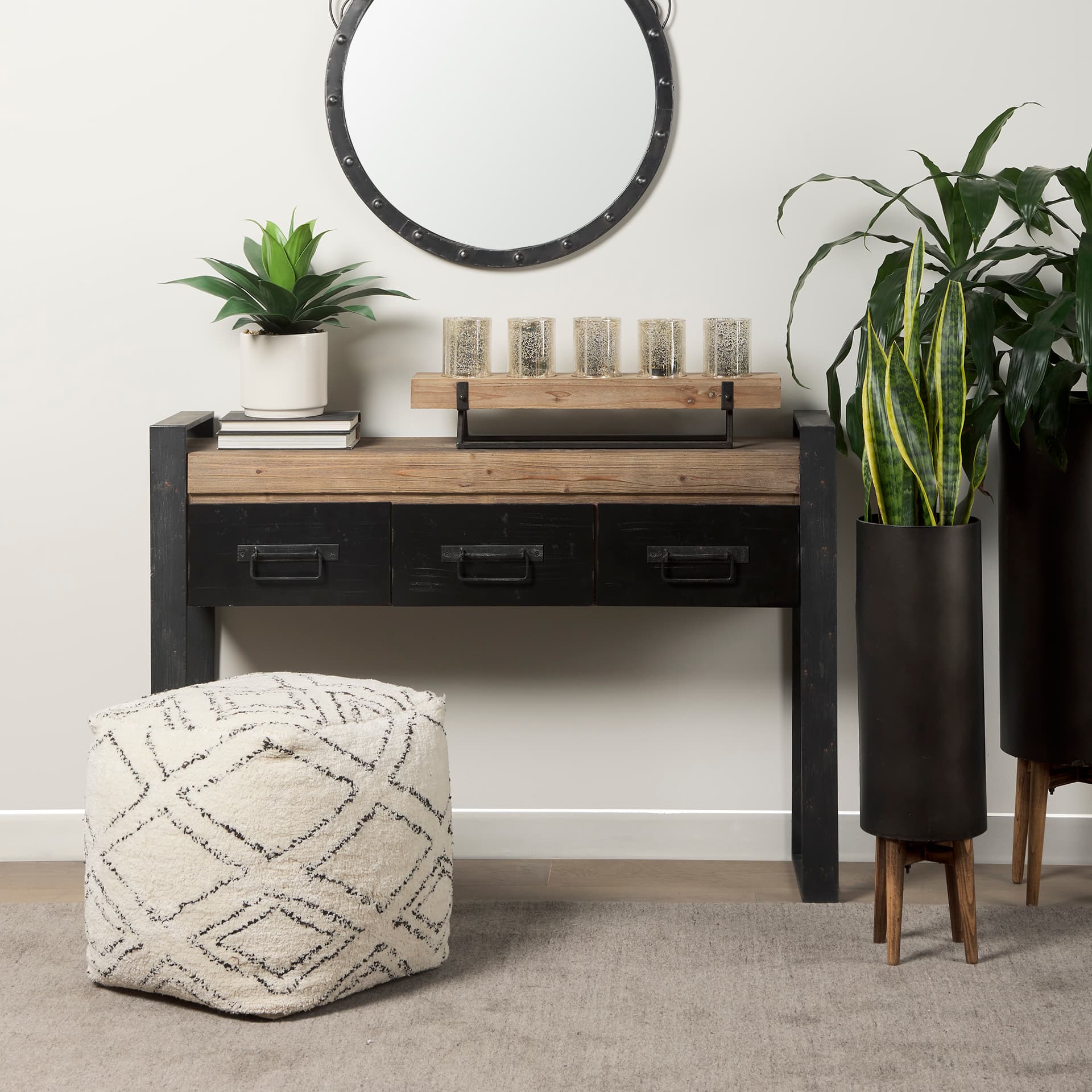 Benk Wood and Black Metal Five Cup Candle Holder — product photograph