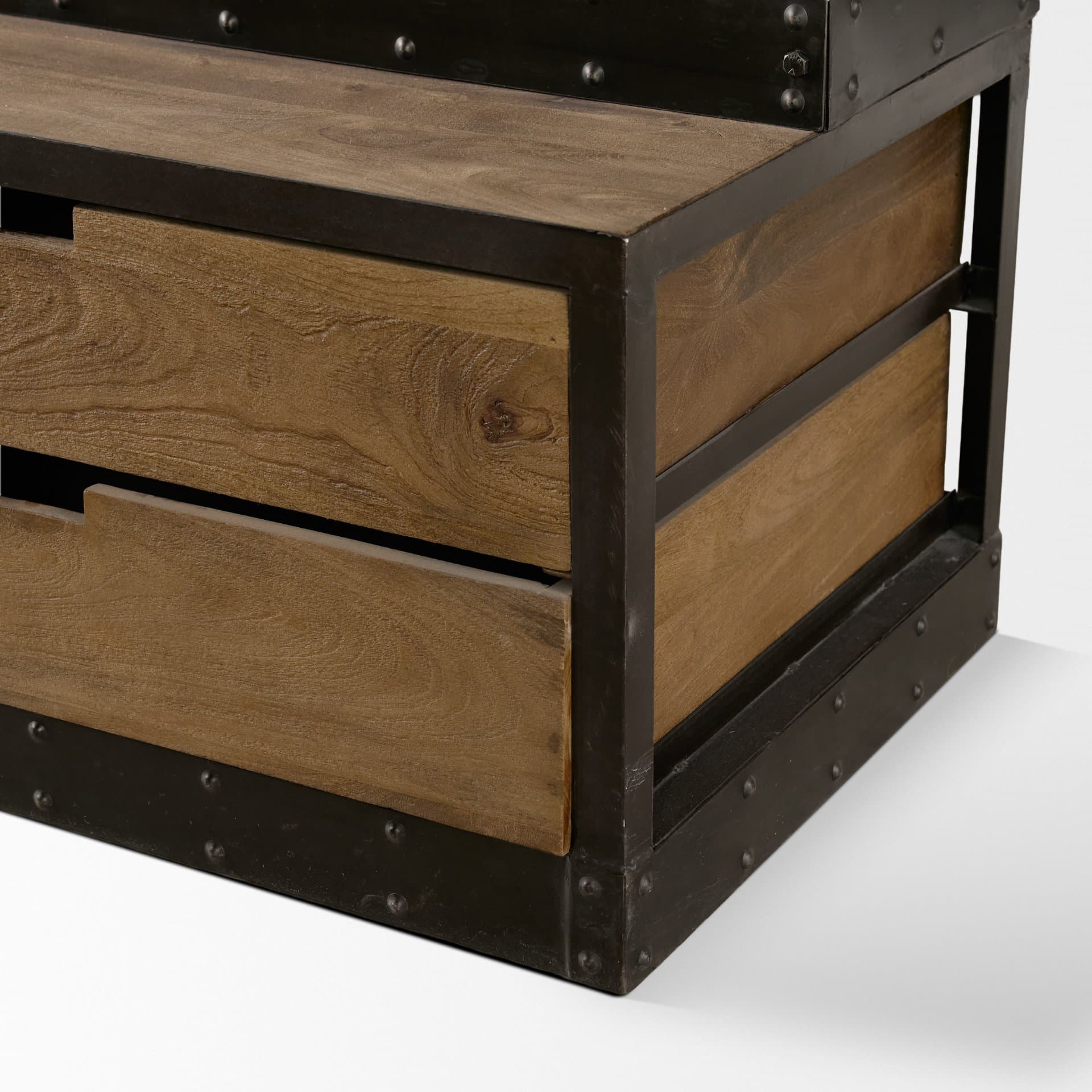 Brodie VII 32L x 22W x 94H Brown Wood Gun-Metal Bracing Four Shelf Shelving Unit — product photograph