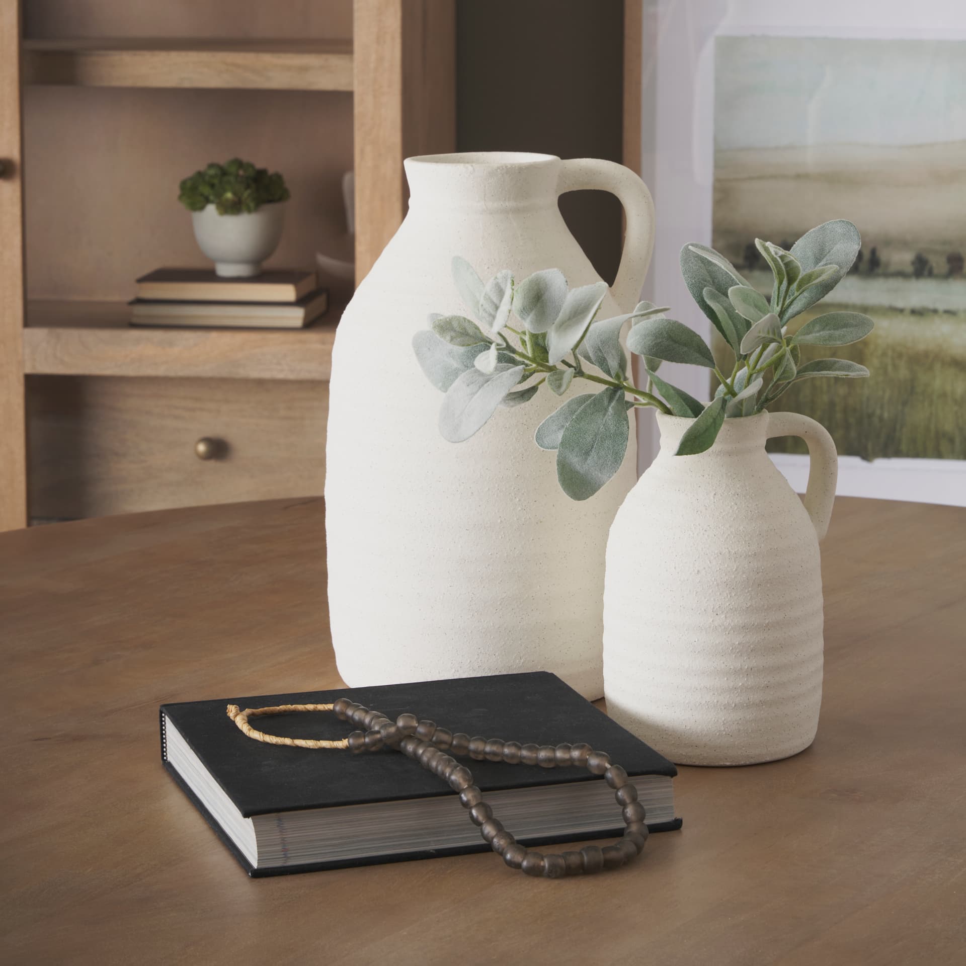 Tyrus Large Textured Matte White w/ Speckling Ceramic Vase — in a styled room