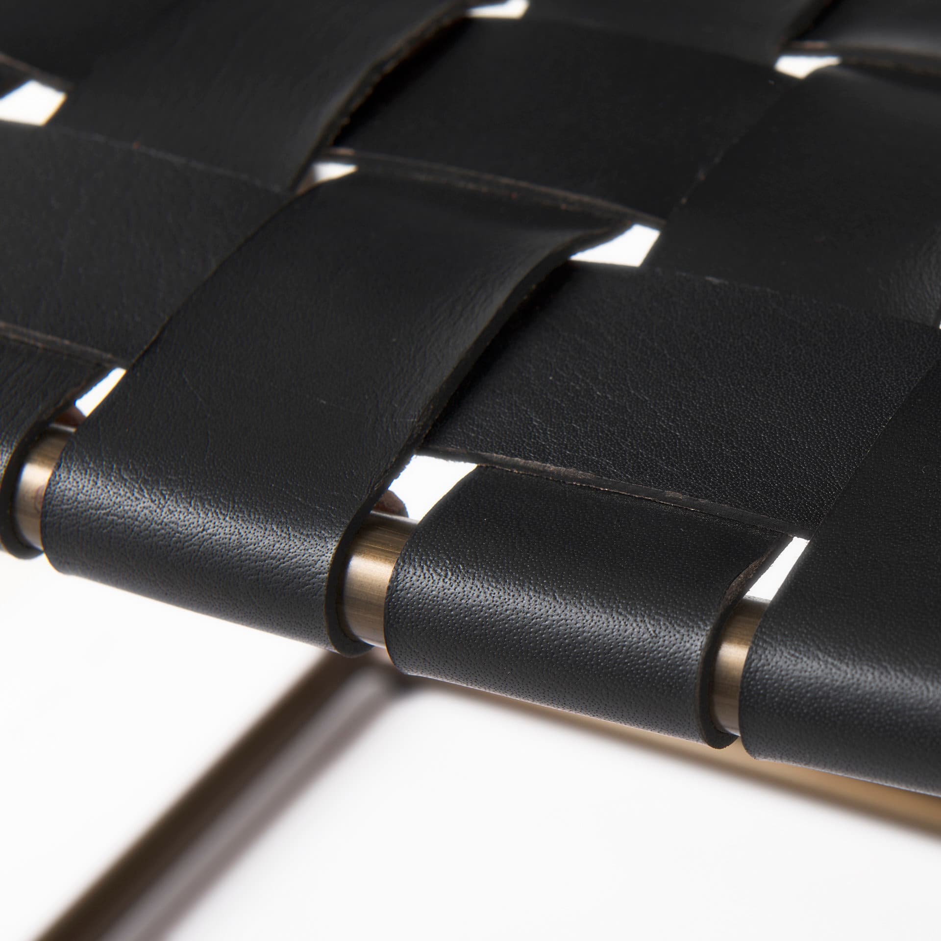 Clarissa 22.0L x 16.0W x 16.75H Black Leather Woven Seat W/ Gold Metal Frame Stool — product photograph
