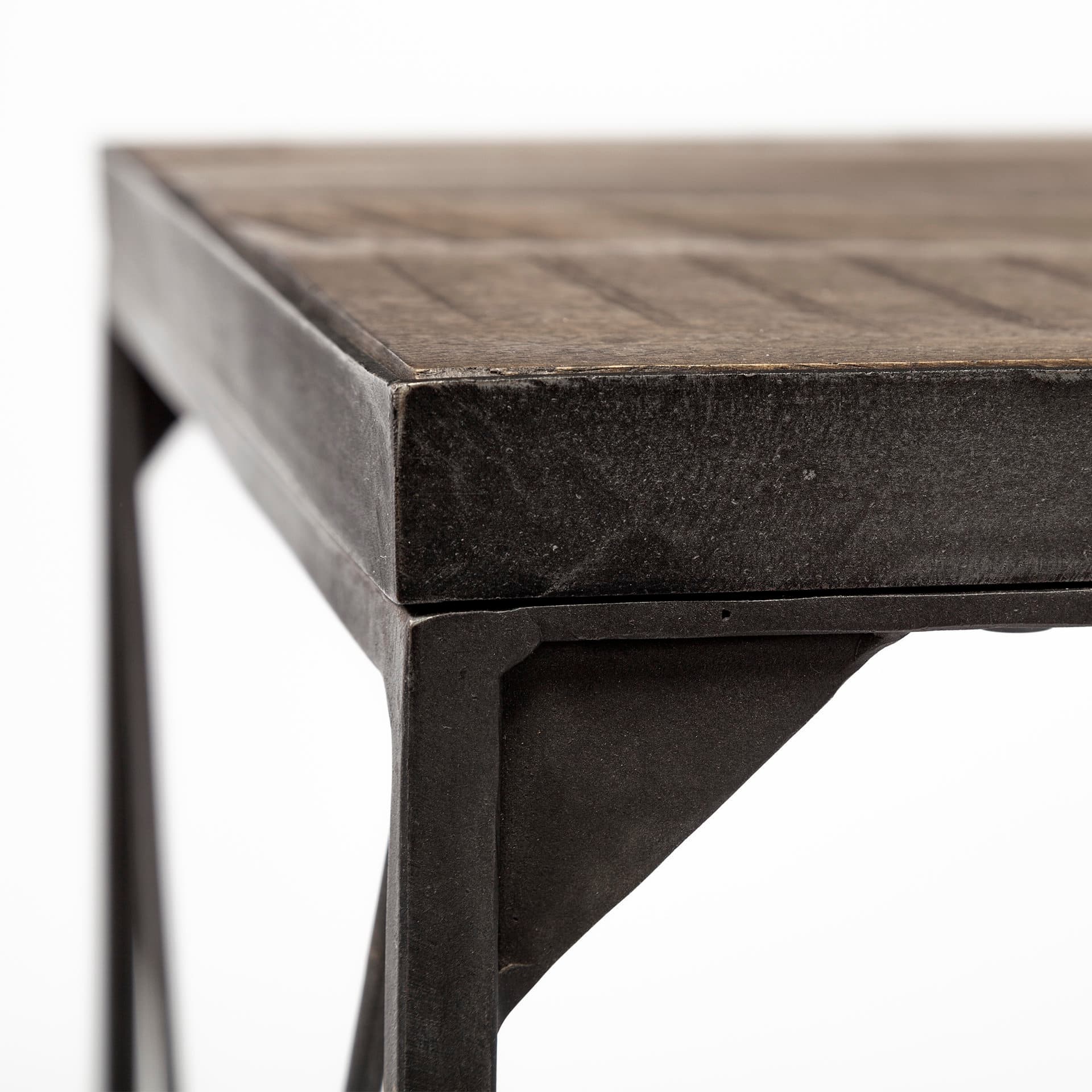 Trestman II 24" x 22.5" Square Top Medium Brown Wood and Iron Cross Braced End/Side Table — product photograph