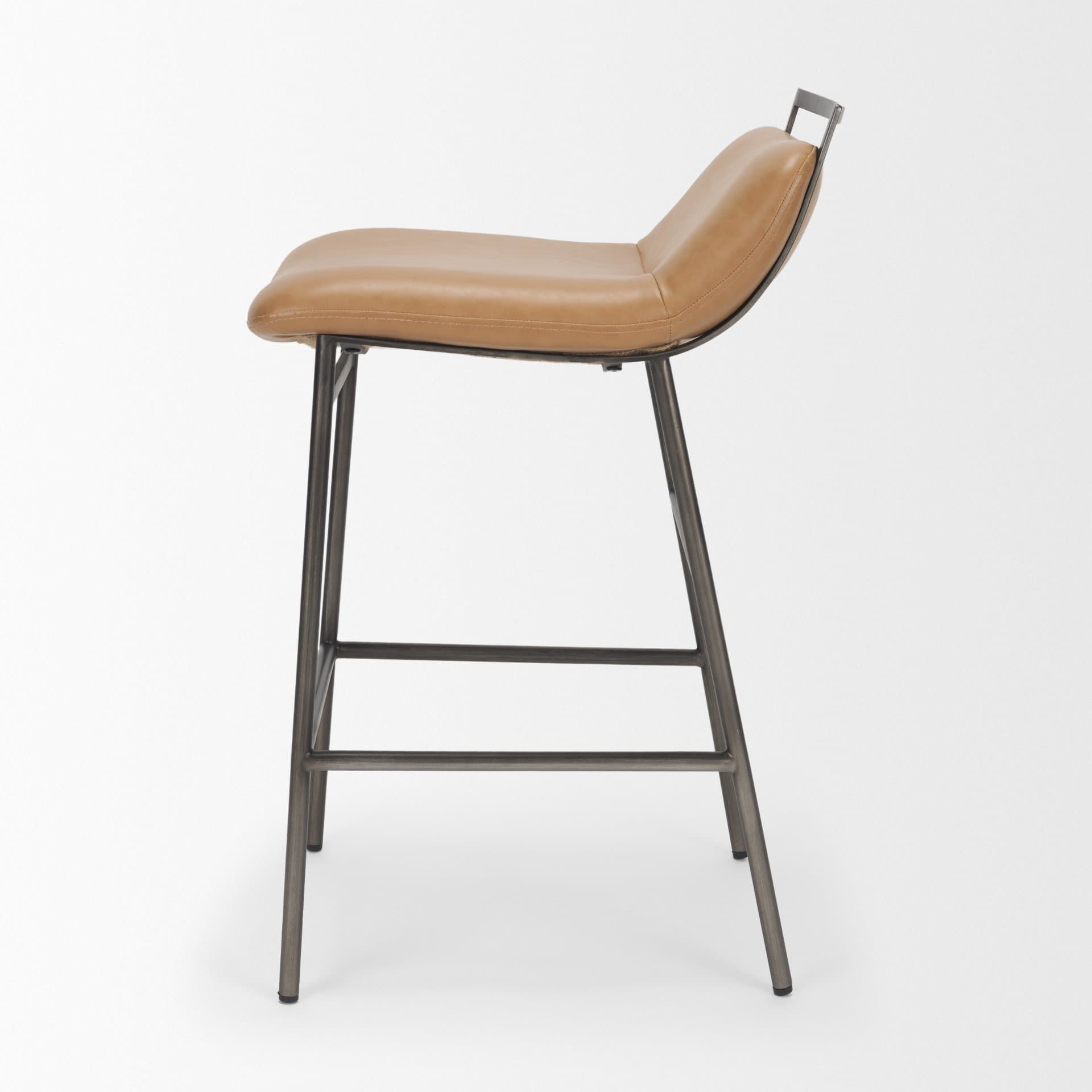 Kavalan Backless 33.5in Seat Counter Stool | Tan Leather w/ Gunmetal — product photograph