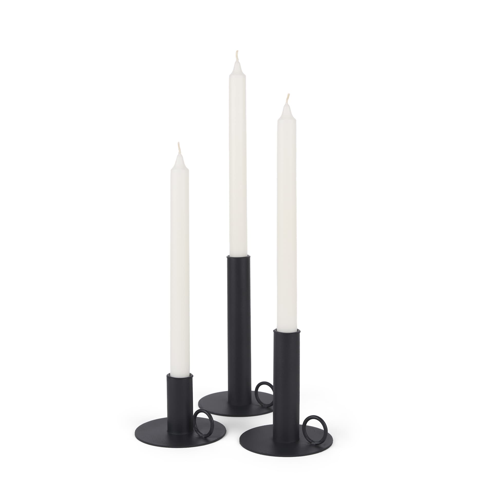 Noir Matte Black Metal Candle Holders (Set of 3) — product photograph