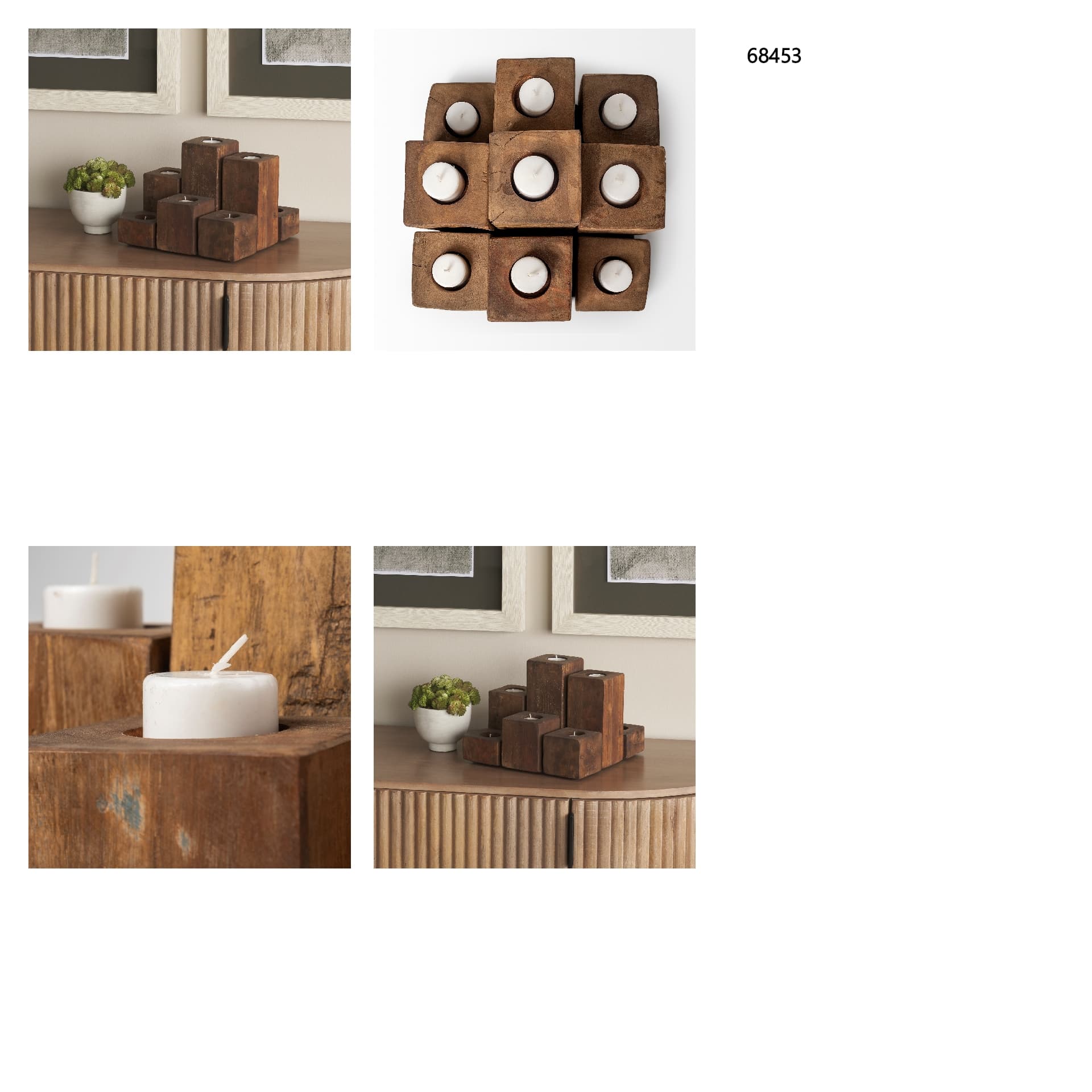Cassius Light Brown Nine Wood Block Table Candle Holder — in a styled room