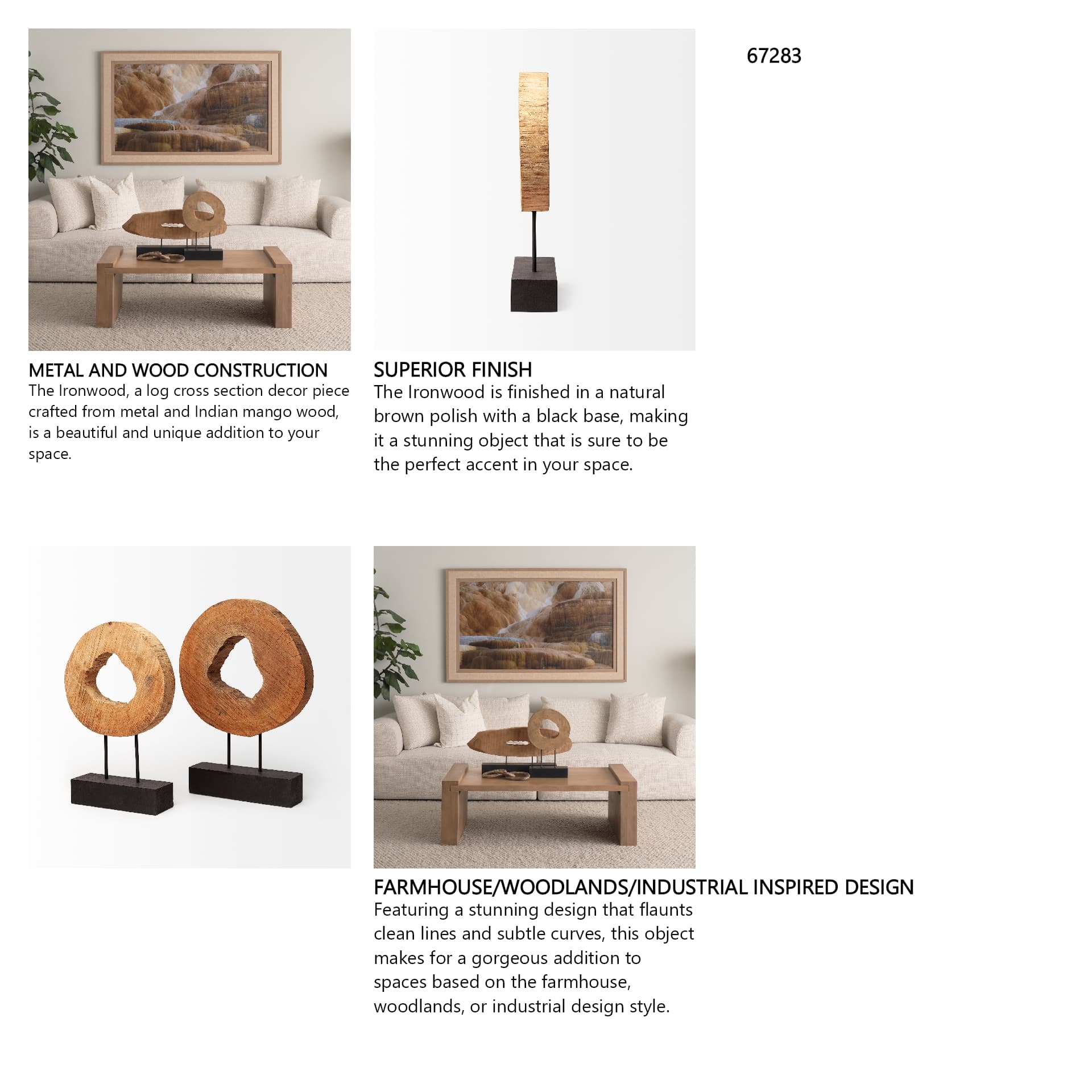 Ironwood II (Small) 13L x 4W Natural Wooden Circular Object — in a styled room