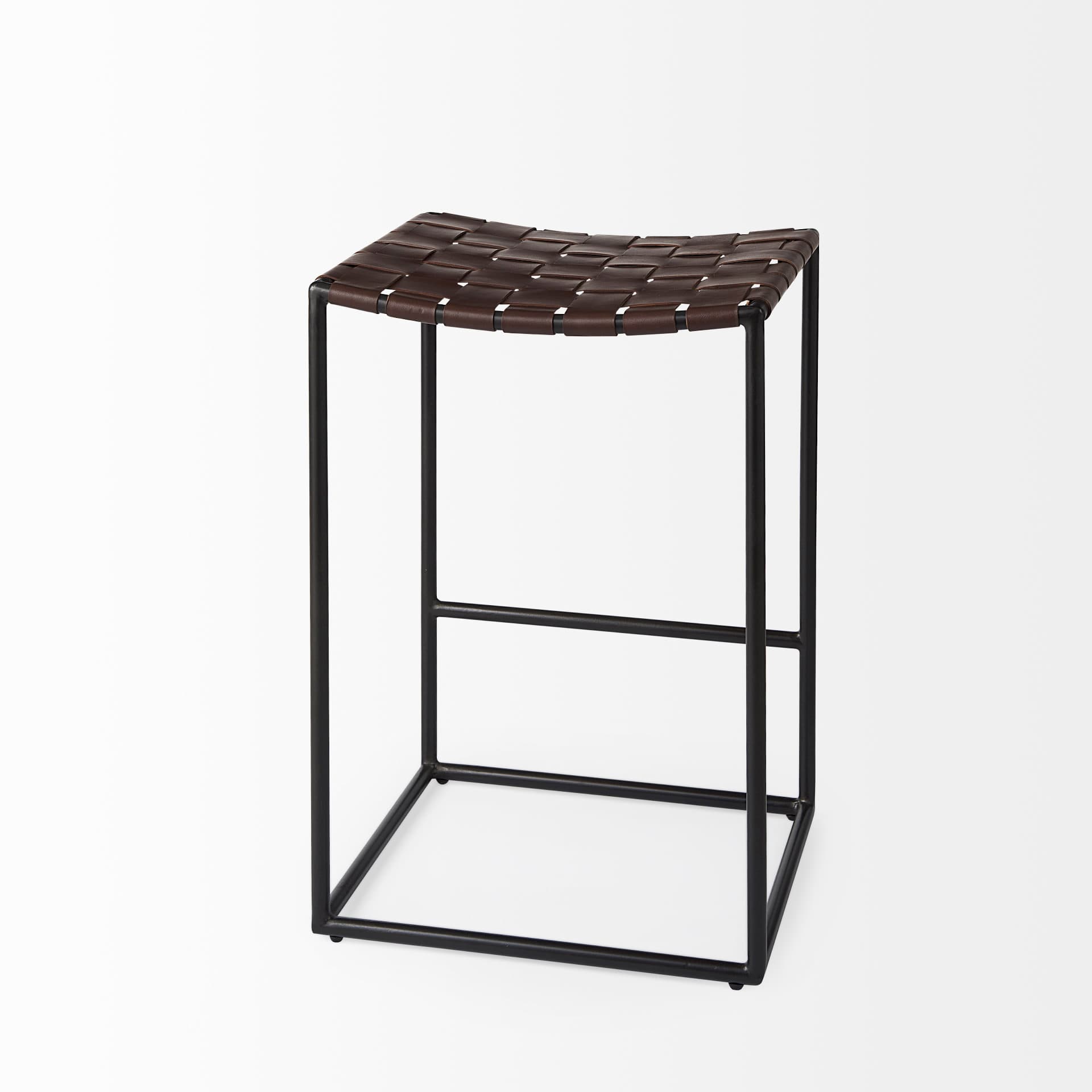 Clarissa Backless 26.25in Seat Counter Stool | Brown Leather w/ Metal — product photograph