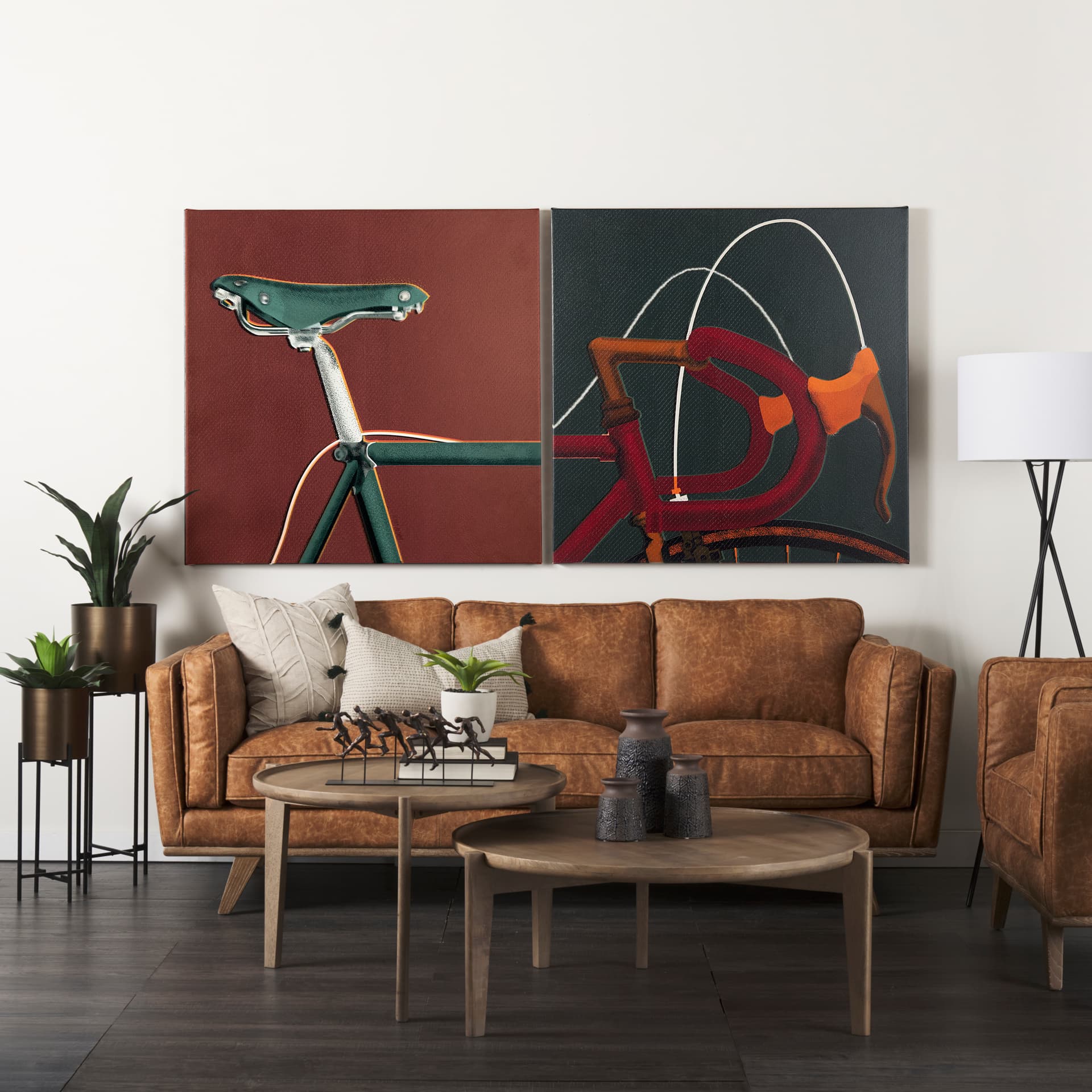 Bike Handle Green by Alarm a Hand Embellished Textured Canvas — in a styled room