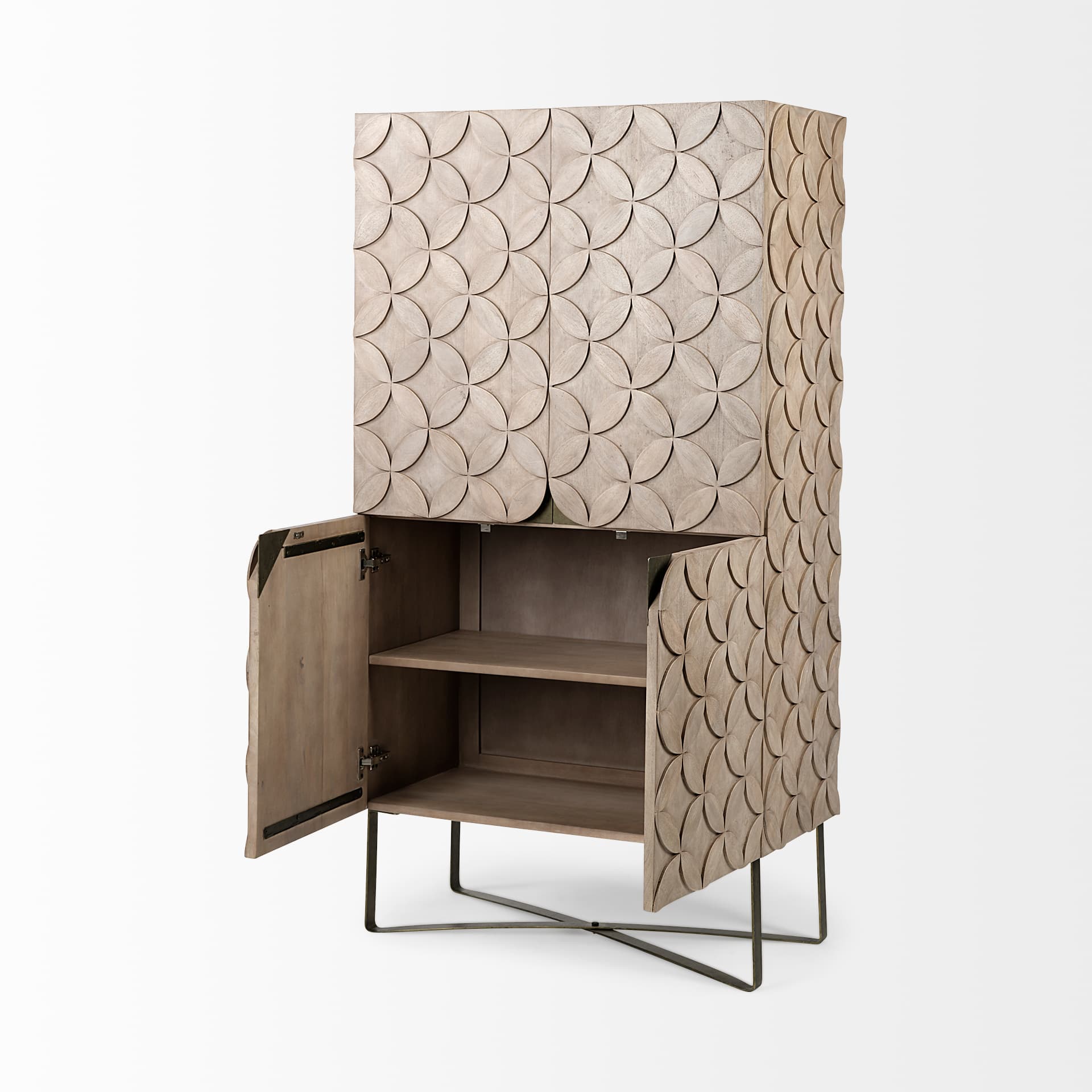 Excelsior II 68.1" H Light Brown Wood Gold Iron Base Storage Cabinet — product photograph