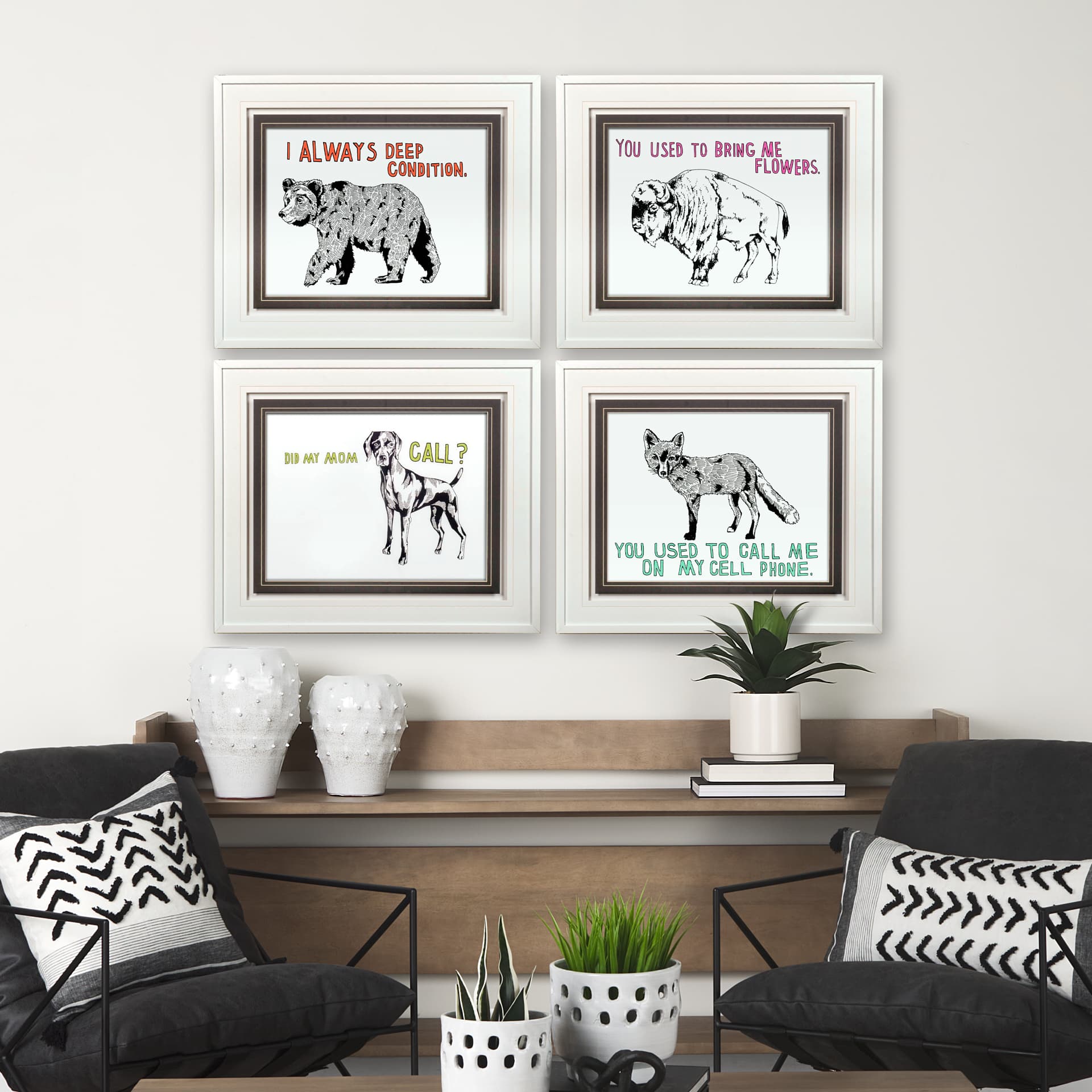 Bear by Marie, Natasha a Framed Art Print Matted under Glass — in a styled room