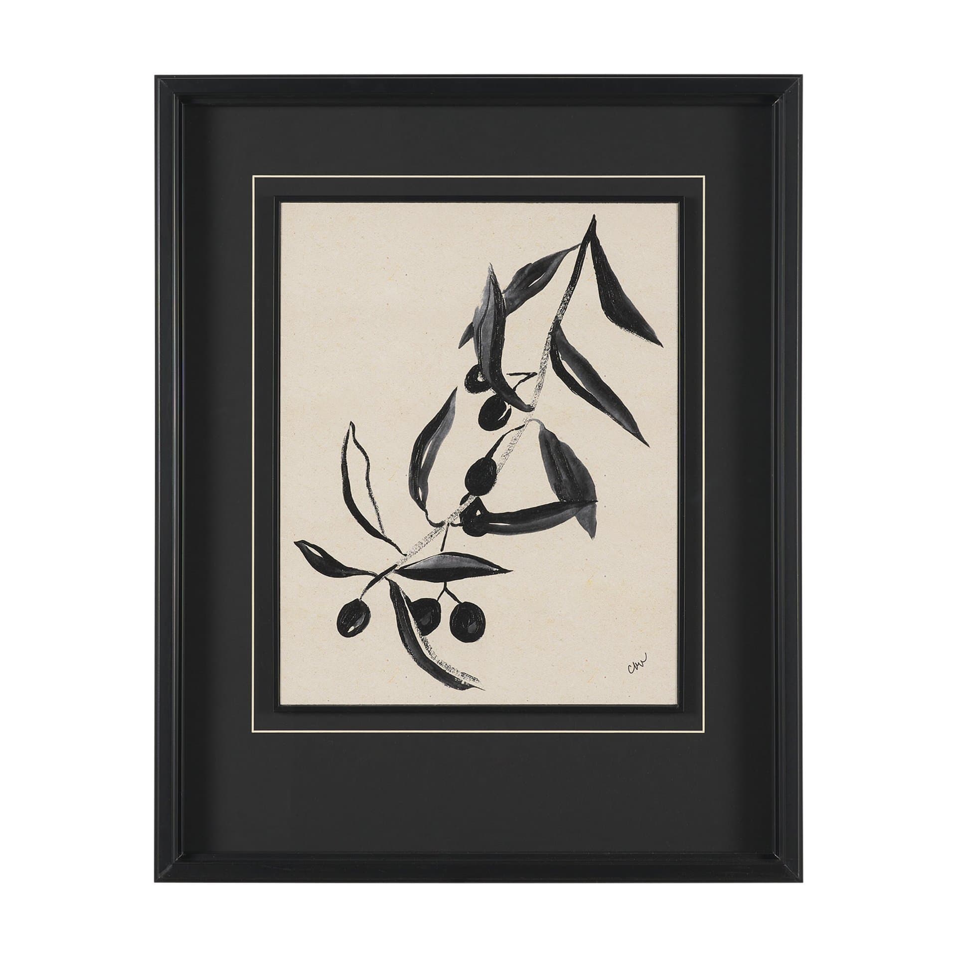 Olive Branch by Cristina Bartl Villa Hand-Embellished Textured Framed Artwork Matted under Glass — product photograph