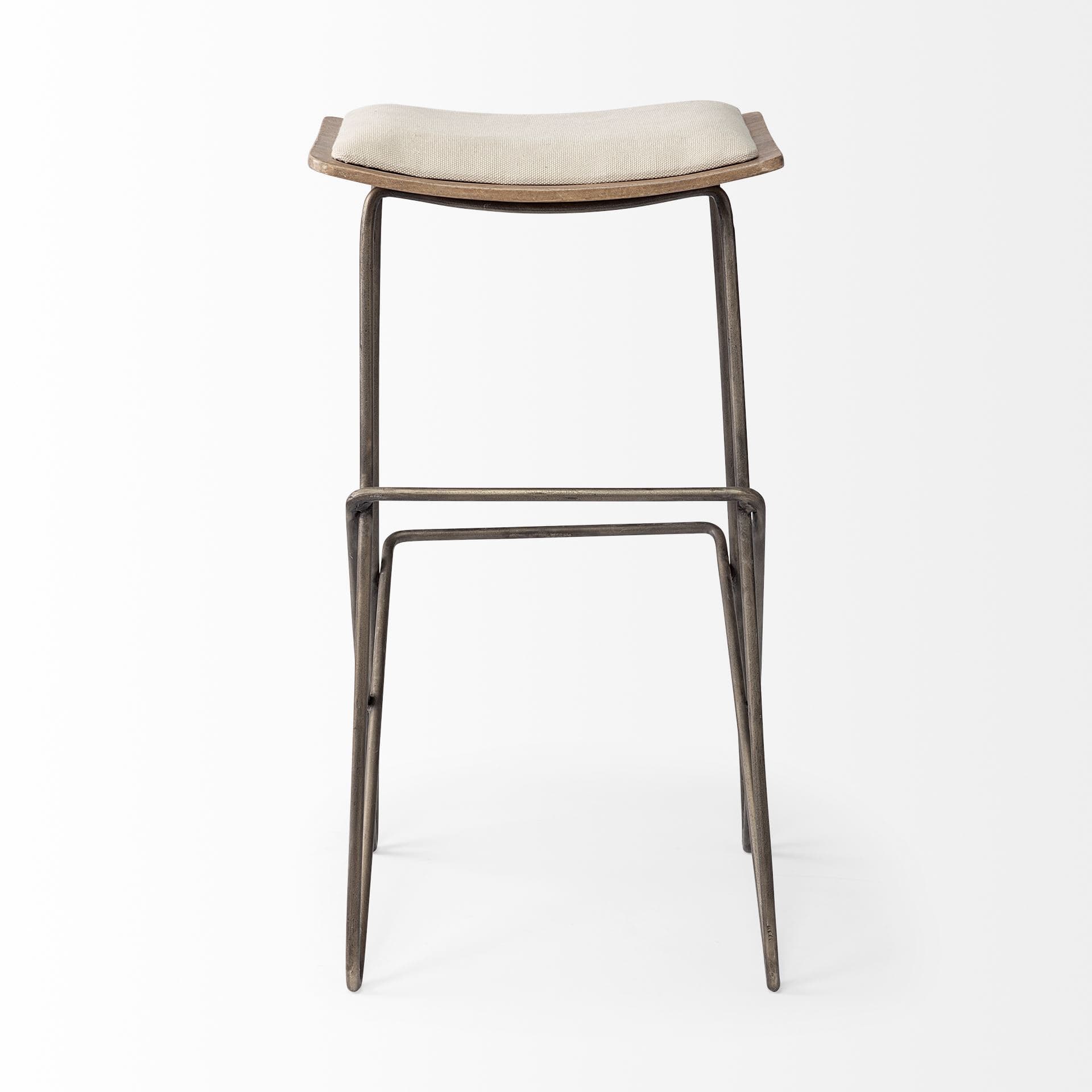 Katniss Backless 30in Seat Bar Stool | Cream Fabric w/ Gold Metal — product photograph