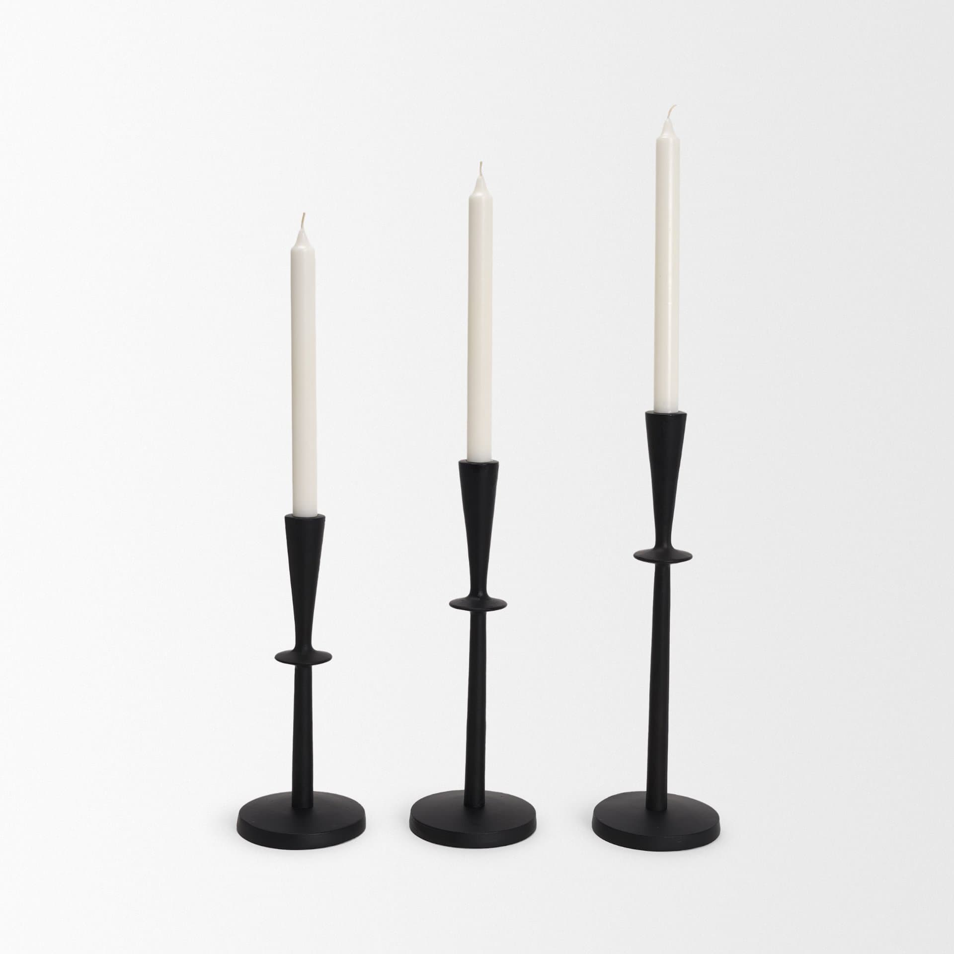 Qwin Matte Black Cast Aluminum Medium Candle Holder — product photograph
